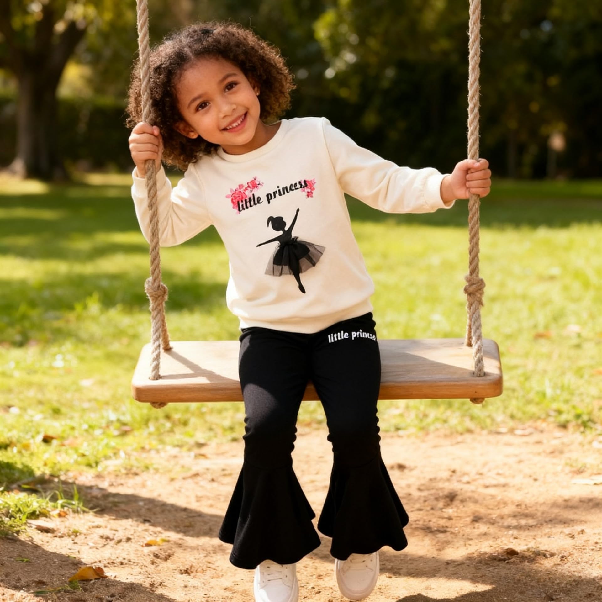 3-9 T Kids Toddler Girl Clothes Letter Print Sweatshirt Flared Pants 2Pc Outfits Set