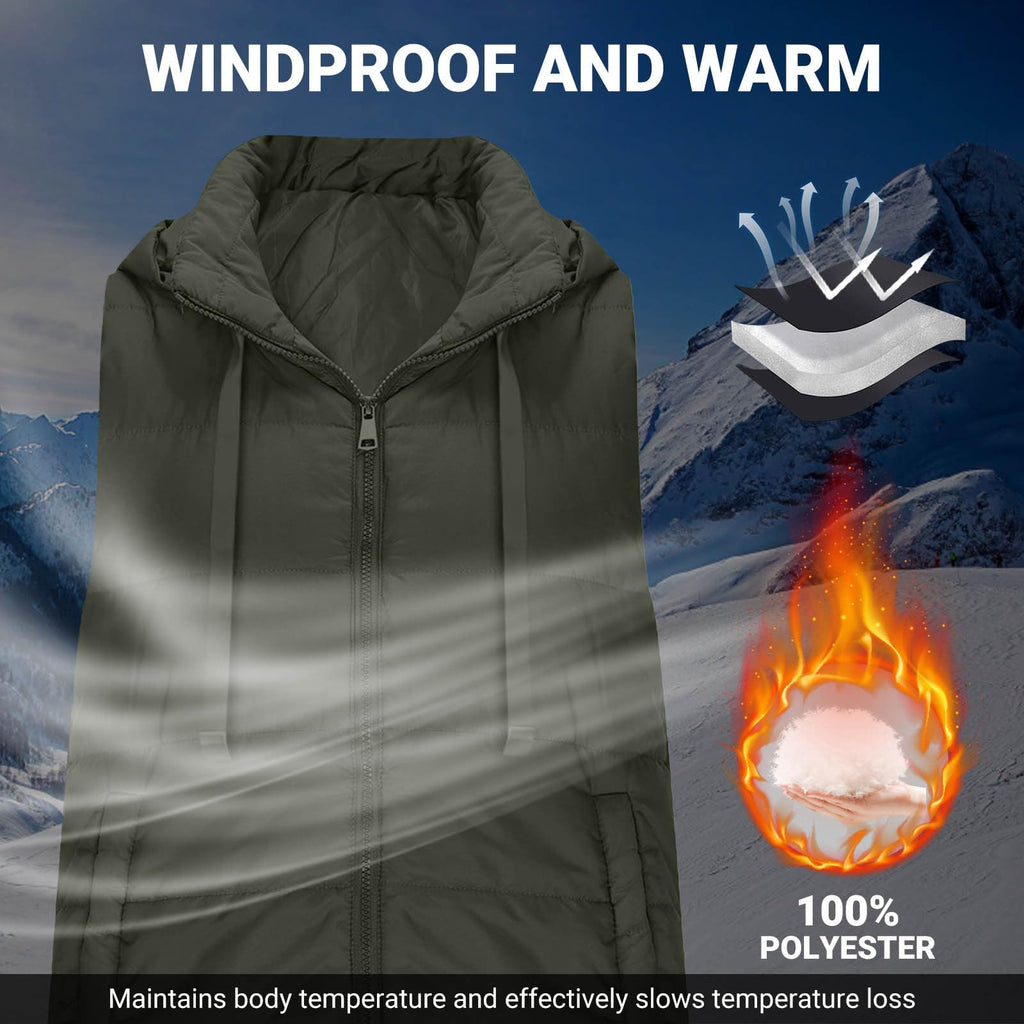 Long Puffer Vest Women Sleeveless Full Zip Up Puffy Jackets Quilted Padded Fall Coats Winter Outerwear