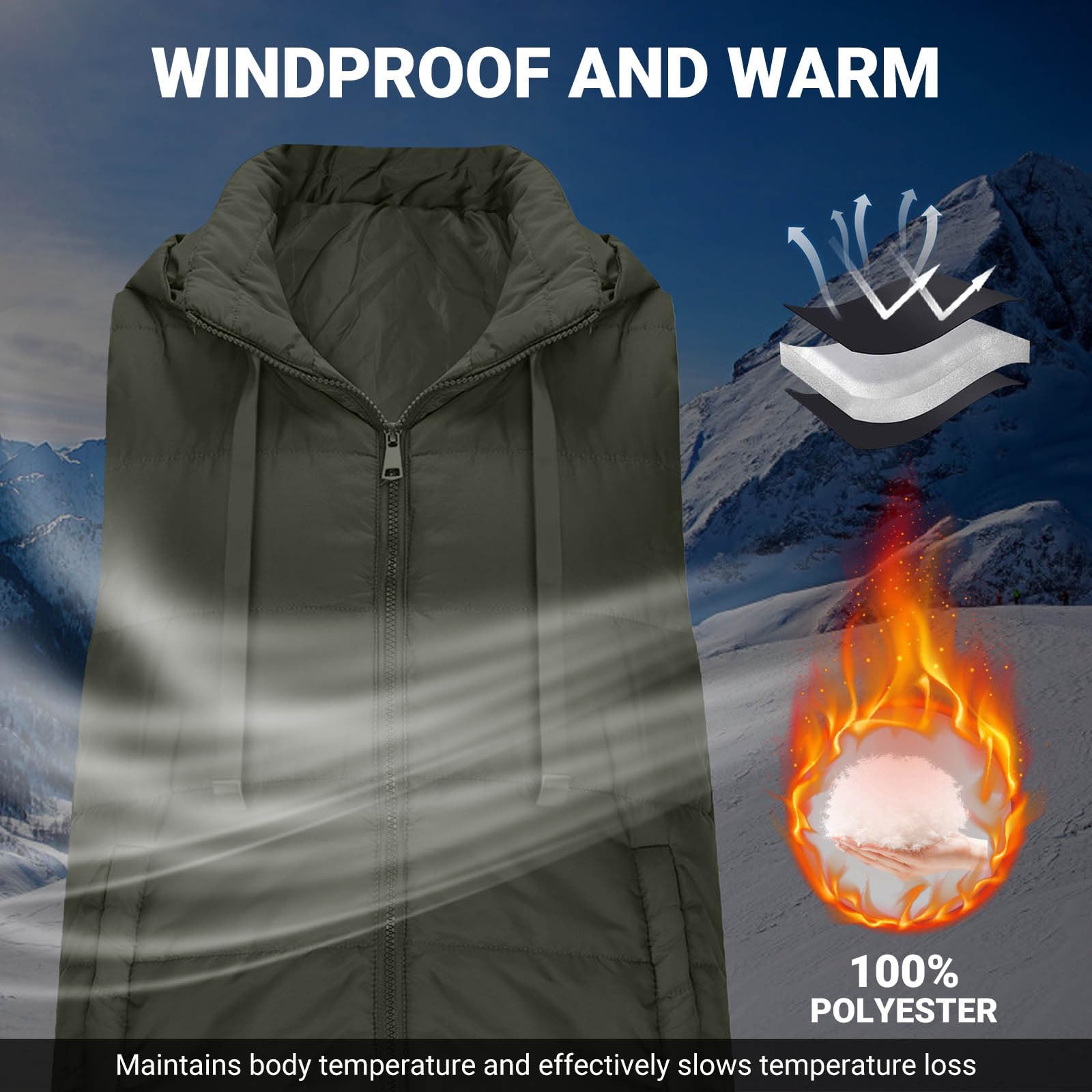 Long Puffer Vest Women Sleeveless Full Zip Up Puffy Jackets Quilted Padded Fall Coats Winter Outerwear