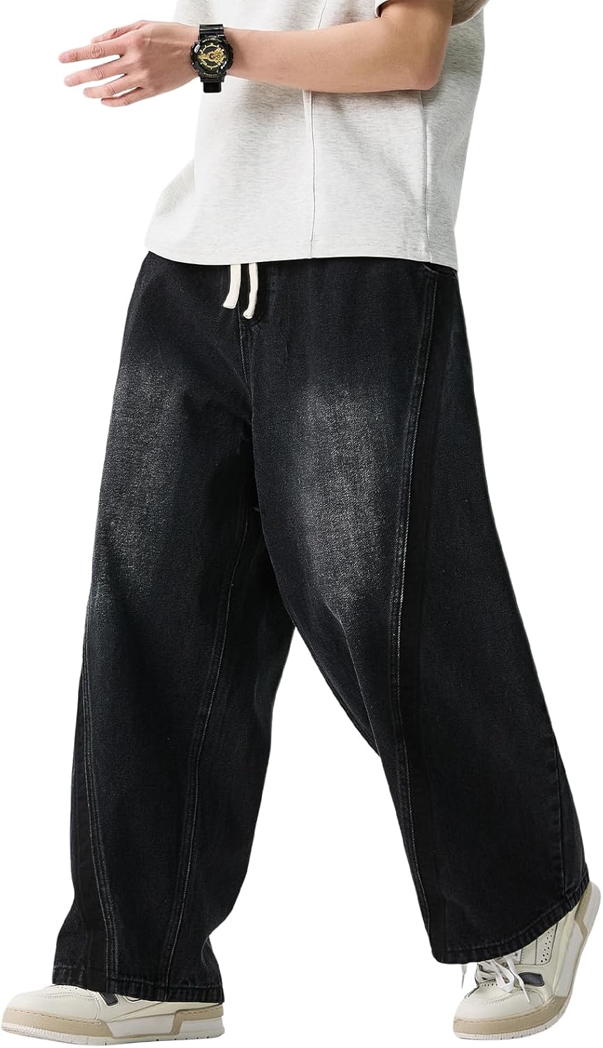 DOSLAVIDA Baggy Jeans for Men Wide Leg Hip Hop Jean Stylish Loose Fit Denim Pants Casual Streetwear Skateboard Pants