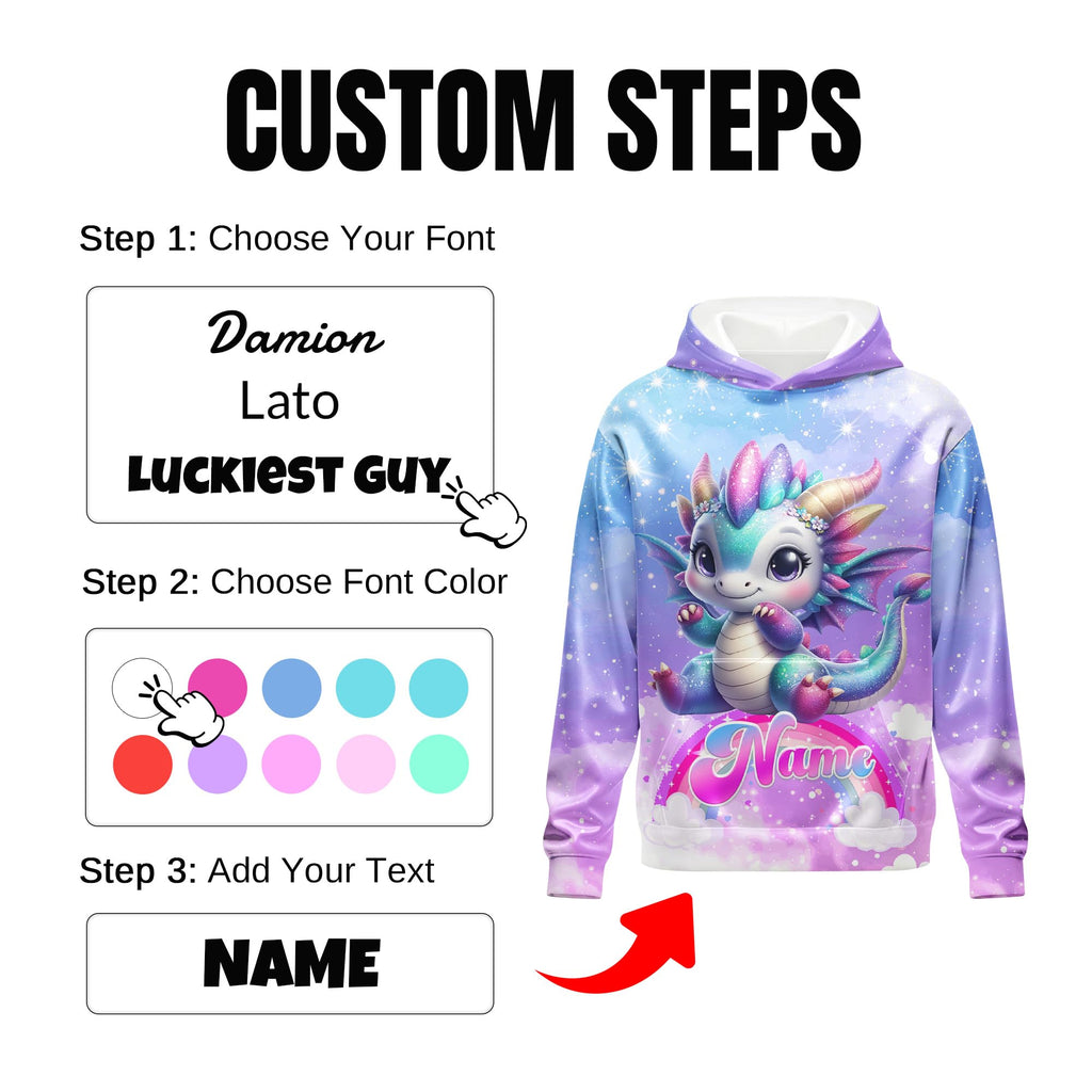 Hoodies for Girls Custom Sweatshirts with Name, Kids Pullover with Pocket, Comfy Graphic Hoodies for Daughter