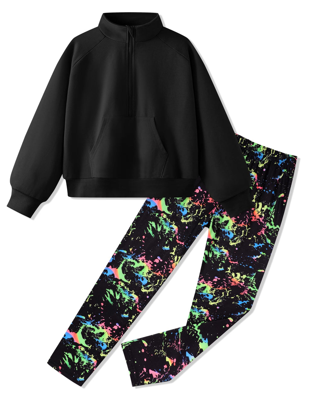 Girls Clothes Half Zip Sweatshirt Top and Full Print Tight Pants 2 Piece Outfit for Kids 6-14