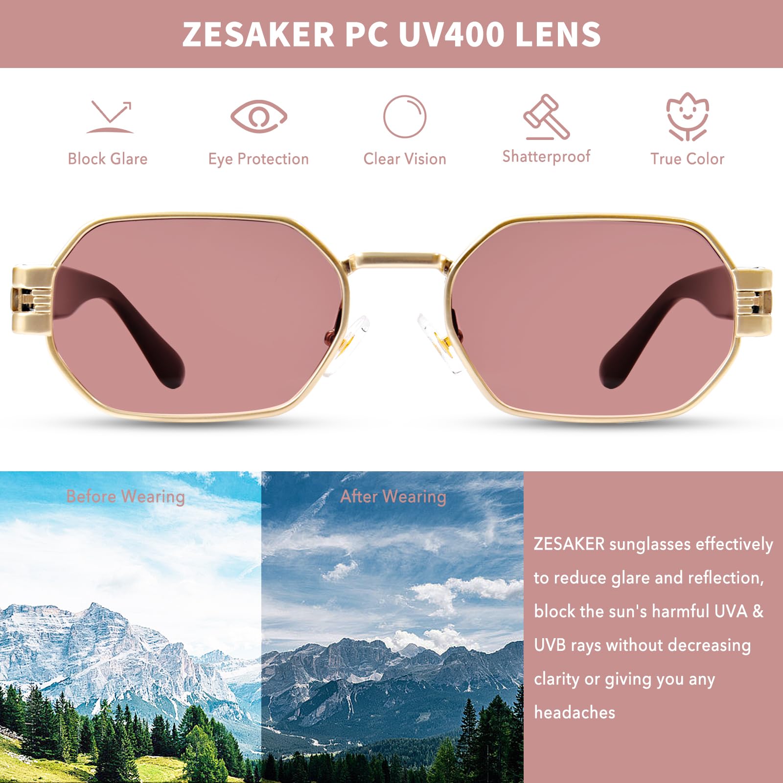 Retro Rectangle Sunglasses for Women Vintage Hexagon Frame Sun Glasses UV400 Protection Trendy Girls Glasses