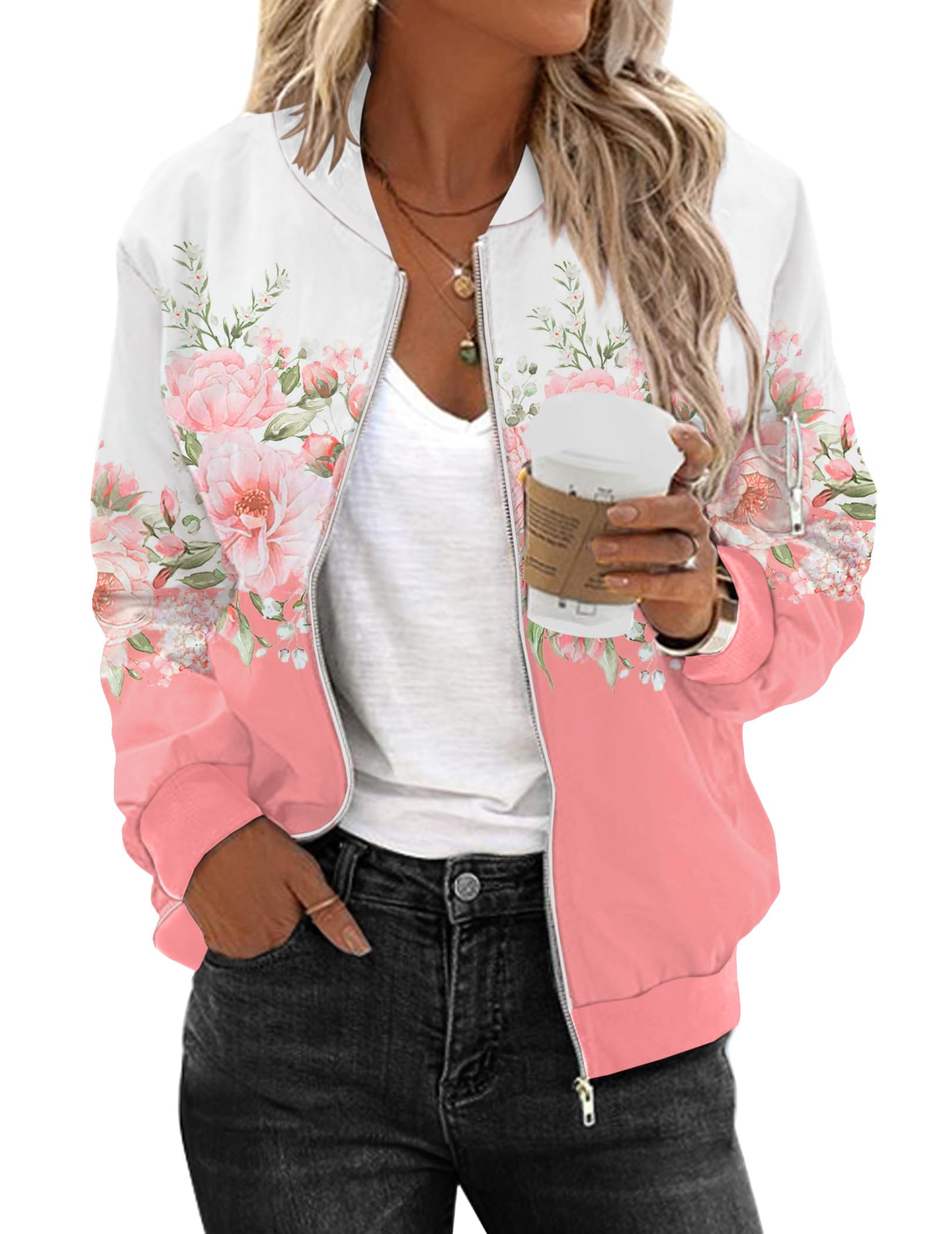 Zeagoo Women's Bomber Jacket Casual Coat Zip Up Spring Fall Clothes with Pockets S-XXL