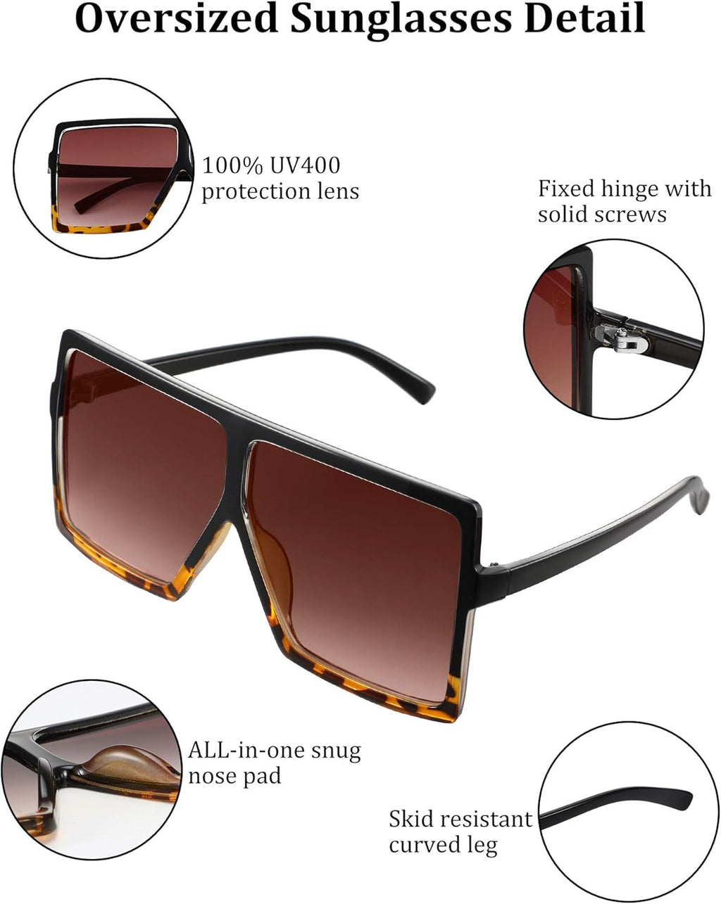 3 Pieces Oversized Square Sunglasses Flat Top Fashion Oversized Shades for Women