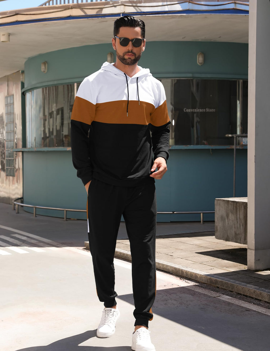 Babioboa Men's Tracksuit 2 Piece Color Block Hoodie Set Pullover Sweatshirt and Jogging Sweatpants Athletic Sweatsuits Set