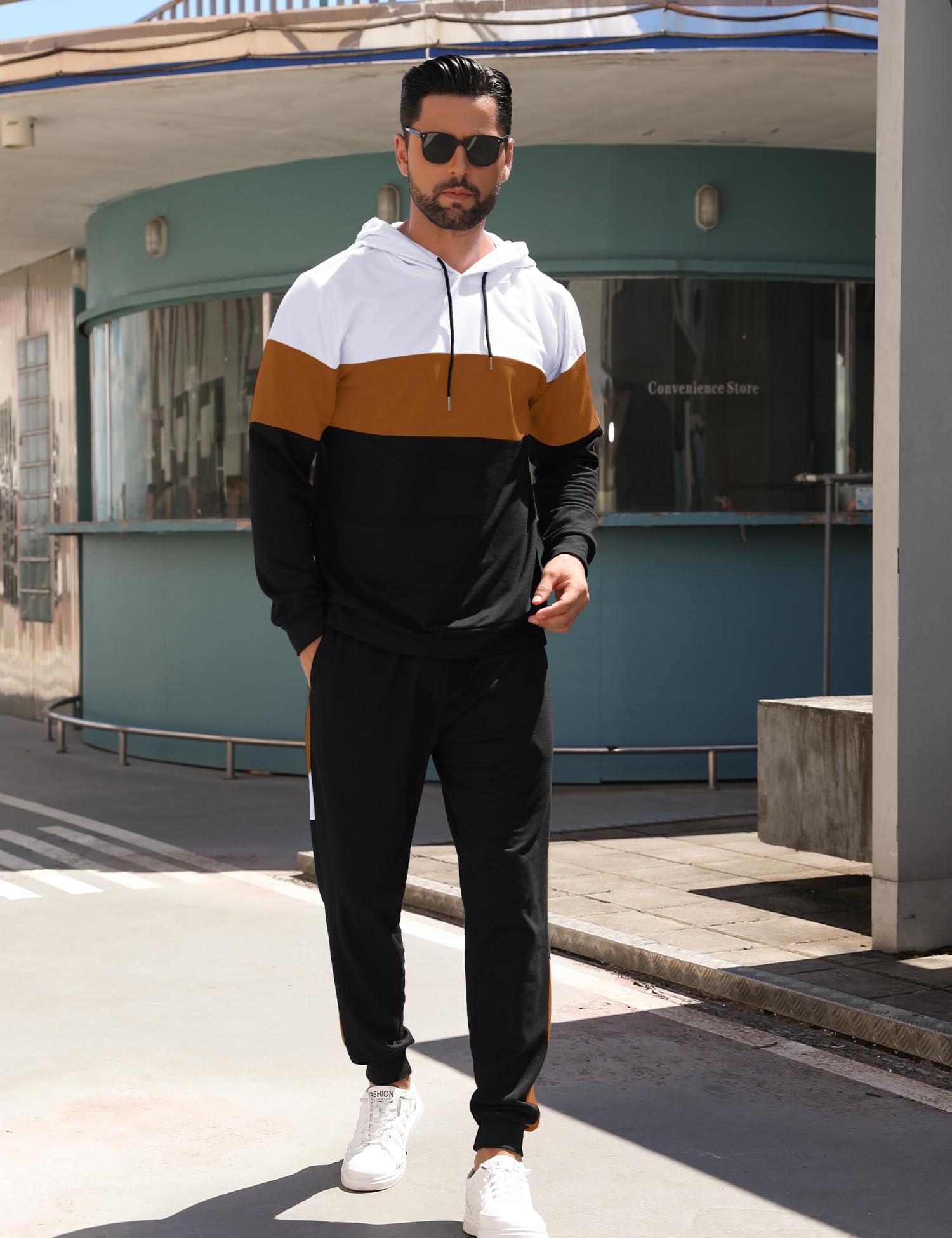 Babioboa Men's Tracksuit 2 Piece Color Block Hoodie Set Pullover Sweatshirt and Jogging Sweatpants Athletic Sweatsuits Set