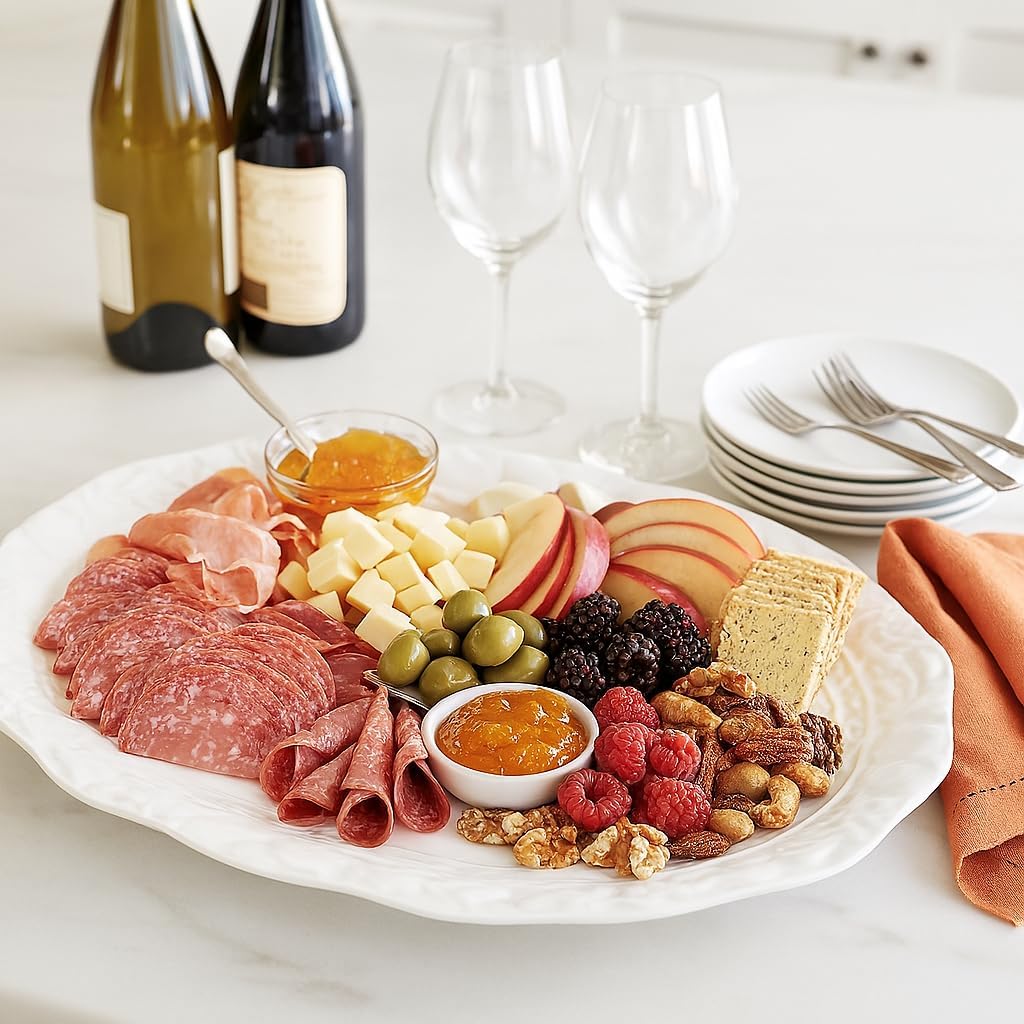 HIC Kitchen Turkey Embossed Serving Platter, Fine Porcelain, Oversized