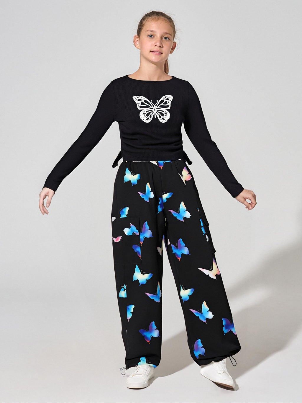 Girls Clothes Tween Girl Clothing Long Sleeve Ruched Drawstring Ribbed Knit Top Camo Cargo Pants Fall Winter Outfits