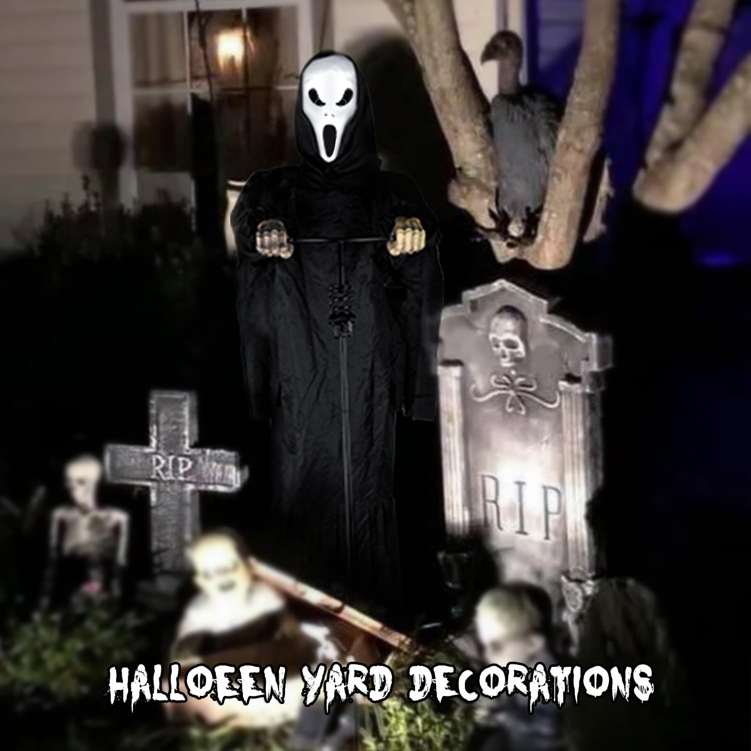 LarpGears Halloween Scarecrow Ghost Outdoor Decorations, 7.5Ft Halloween Rotatable Ghost of Death Flying Ghost Home Decoration for Outdoor Garden, Porch, Yard