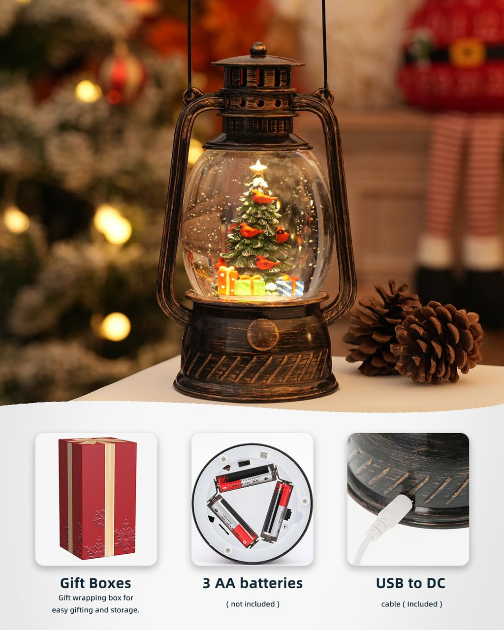 Fall Decor Snow Globe Thanksgiving Decoration Turkey Lantern Light-Up 6H Timer Halloween Pumpkin Glitter Autumn Scene Snow Globes Fall Decoration for Home