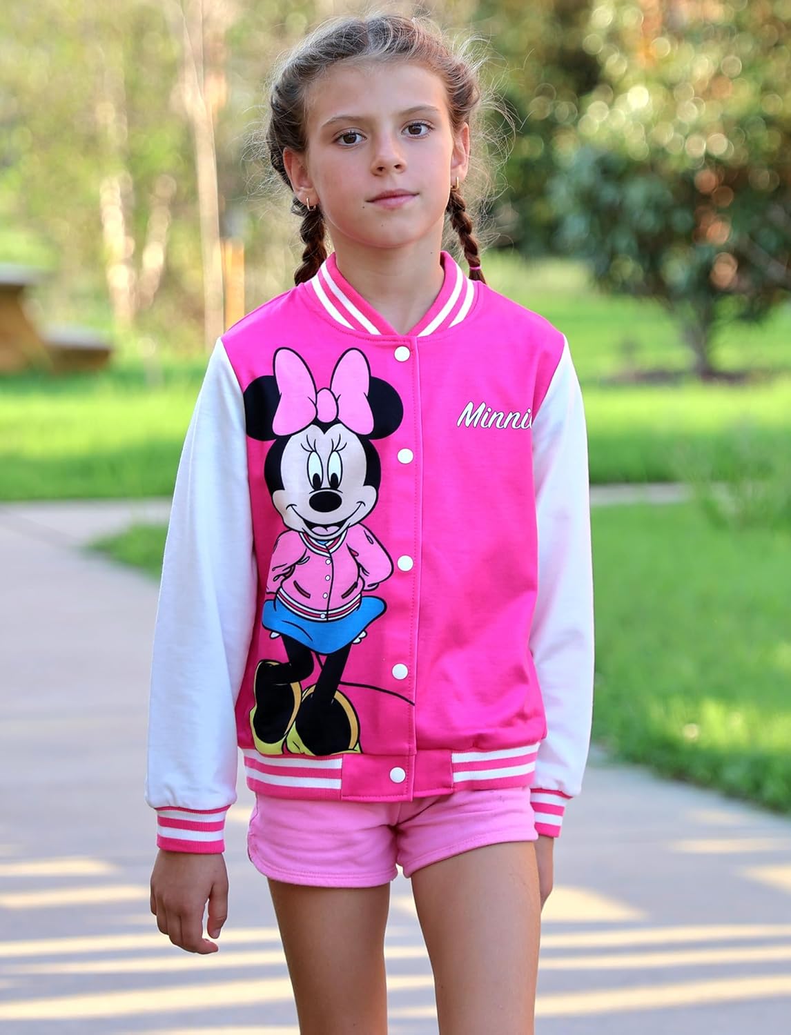 Disney Minnie Mickey Stitch Princess Frozen Elsa Marvel Jacket Lightweight Coat Button up Color Block Sweatshirt 2-14 Years