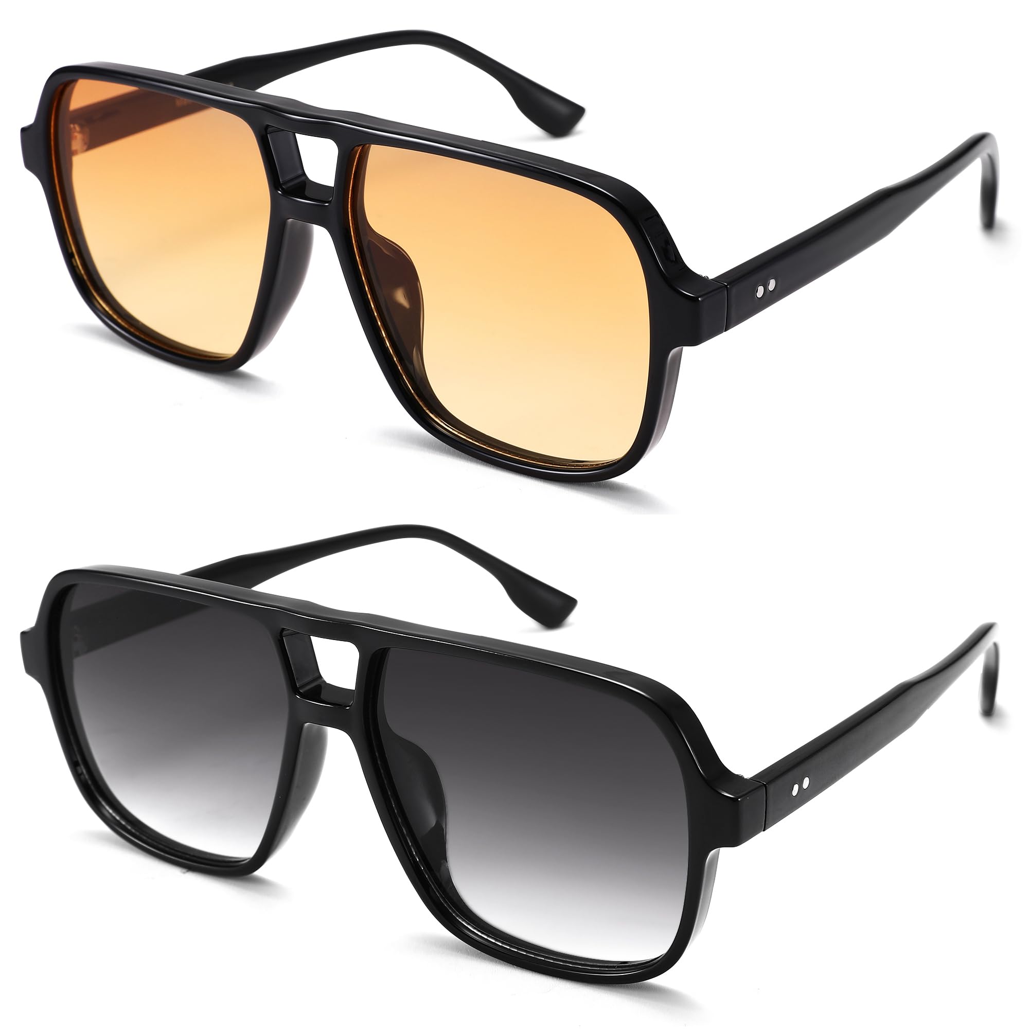 Oversized Aviator Sunglasses for Women Men - Retro 70s Square Shades Sun Glasses