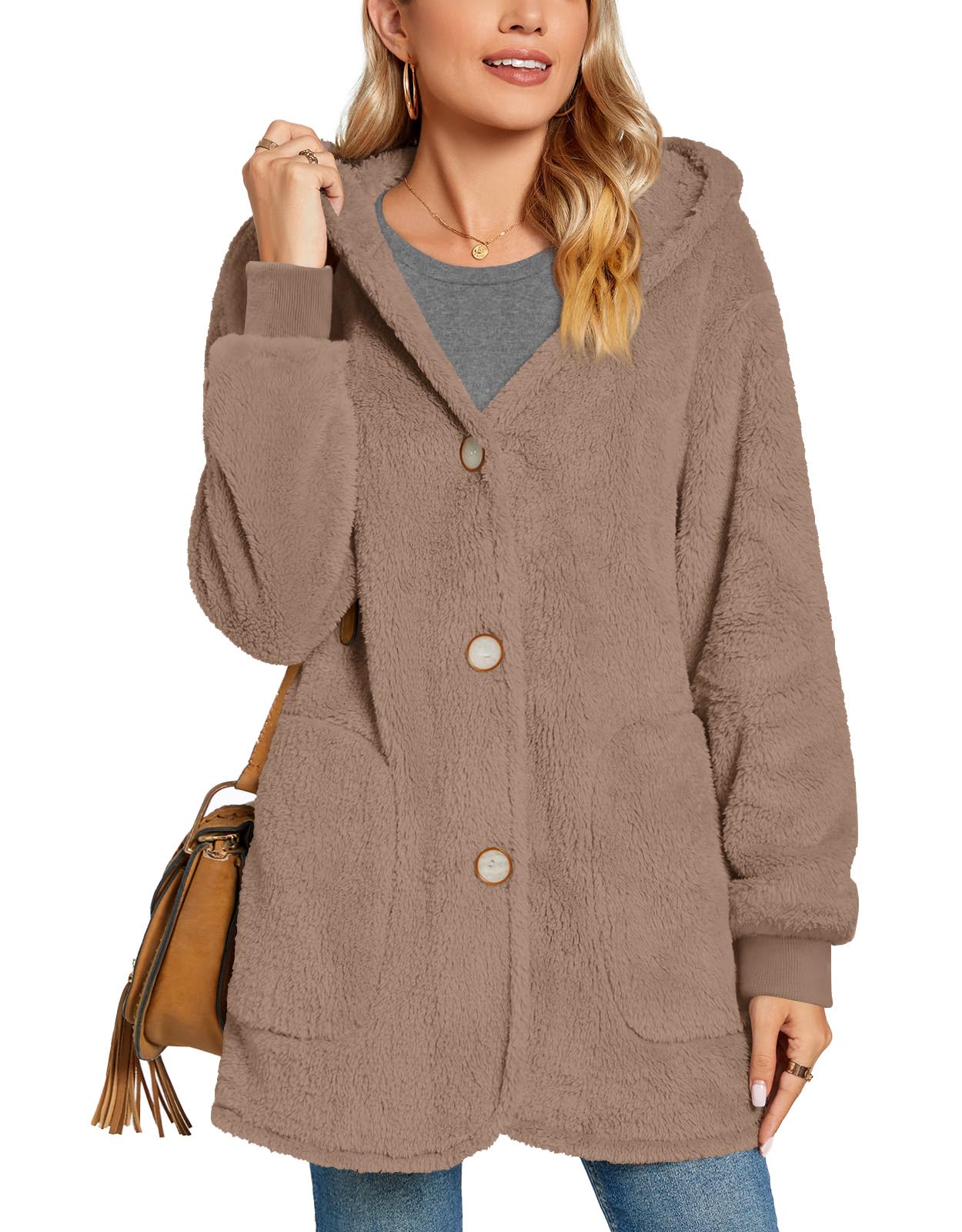 Bestbee Warm Fleece Jackets for Women, Fuzzy Hooded Casual Coats Lidies 2025 Cardigan Sweaters Outerwear with Pockets