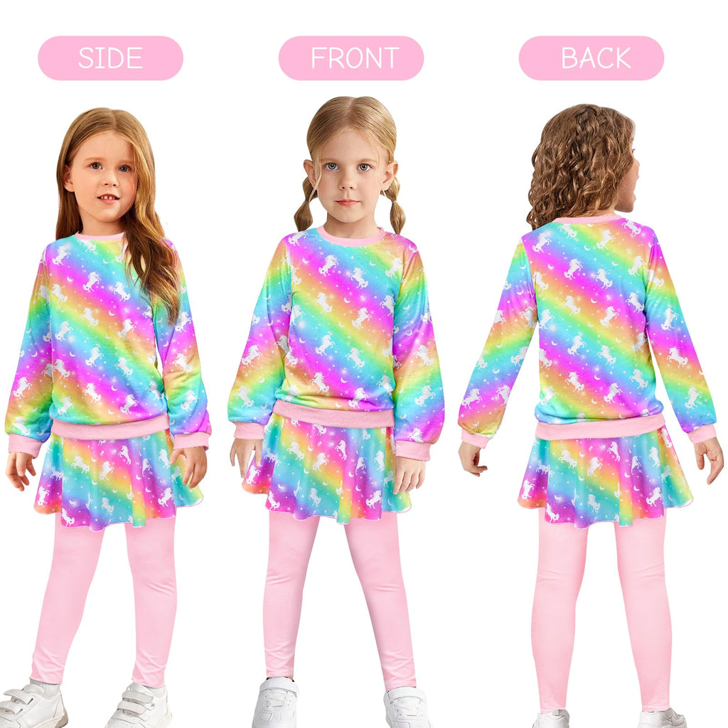 Toddler Kid Girl Clothing Set Outfit Long Sleeve Top, Unicorn Print Pantskirts Fall Winter Outfit Set
