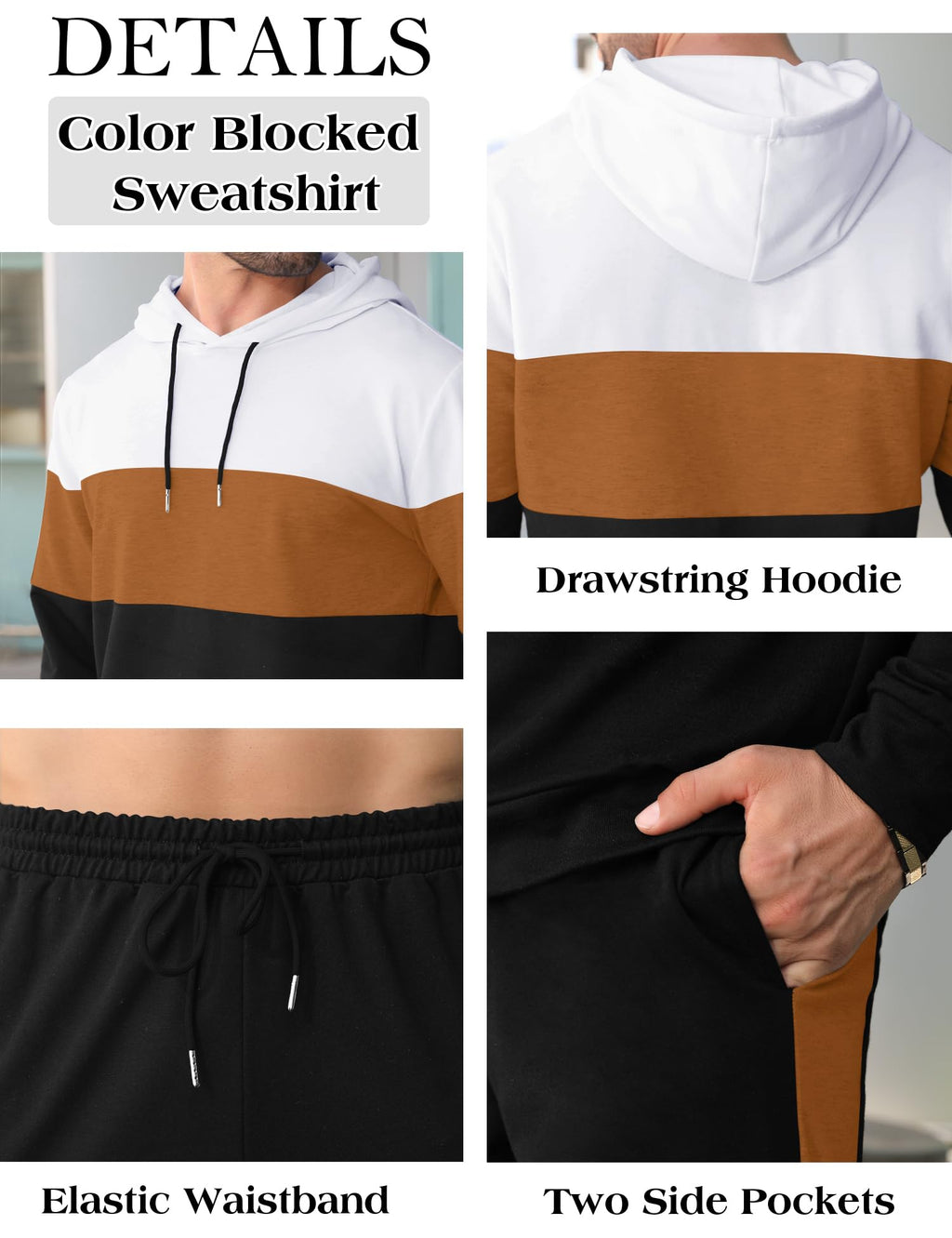 Babioboa Men's Tracksuit 2 Piece Color Block Hoodie Set Pullover Sweatshirt and Jogging Sweatpants Athletic Sweatsuits Set