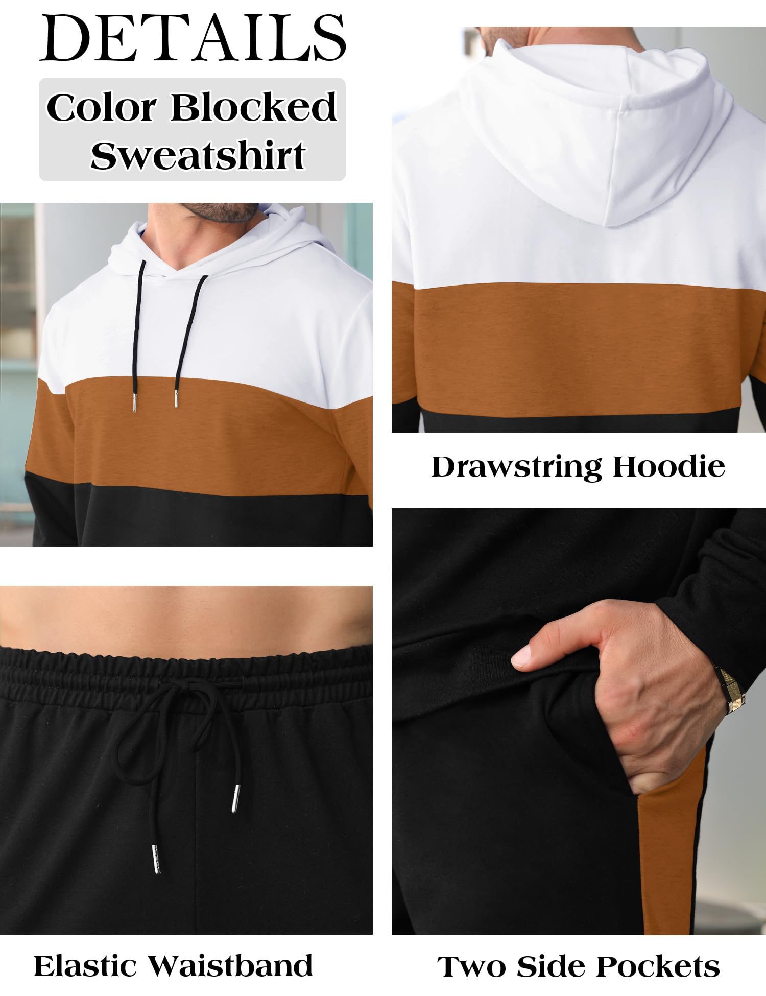 Babioboa Men's Tracksuit 2 Piece Color Block Hoodie Set Pullover Sweatshirt and Jogging Sweatpants Athletic Sweatsuits Set