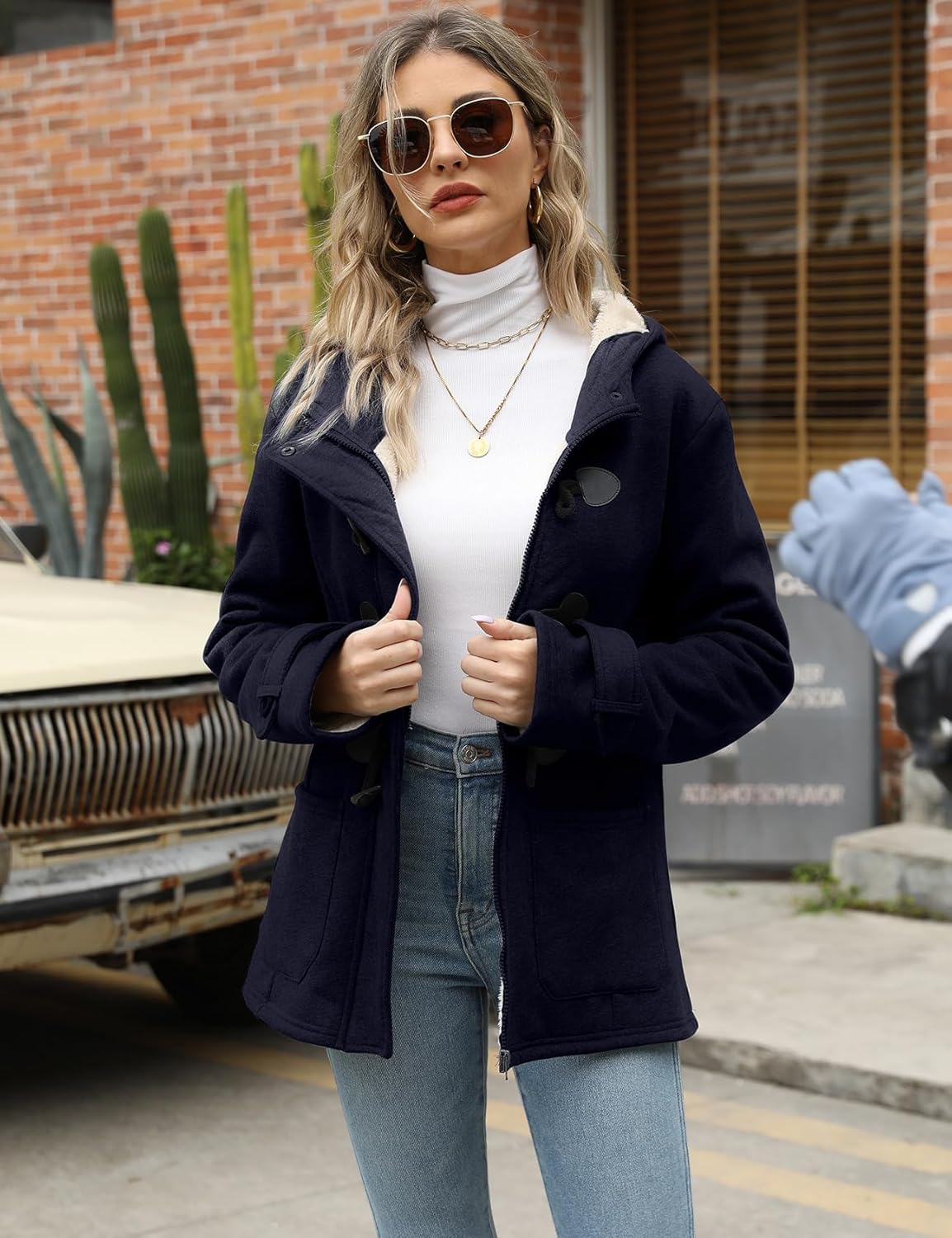 Gihuo Winter Jackets for Women Sherpa Lined Jacket Women Duffle Toggle Coat Hooded Fleece Jacket