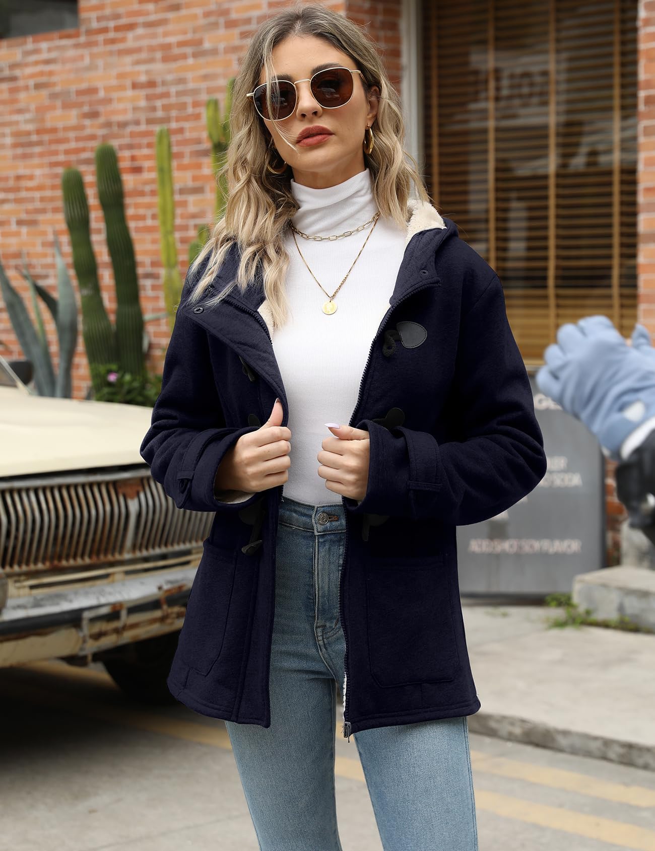 Gihuo Winter Jackets for Women Sherpa Lined Jacket Women Duffle Toggle Coat Hooded Fleece Jacket