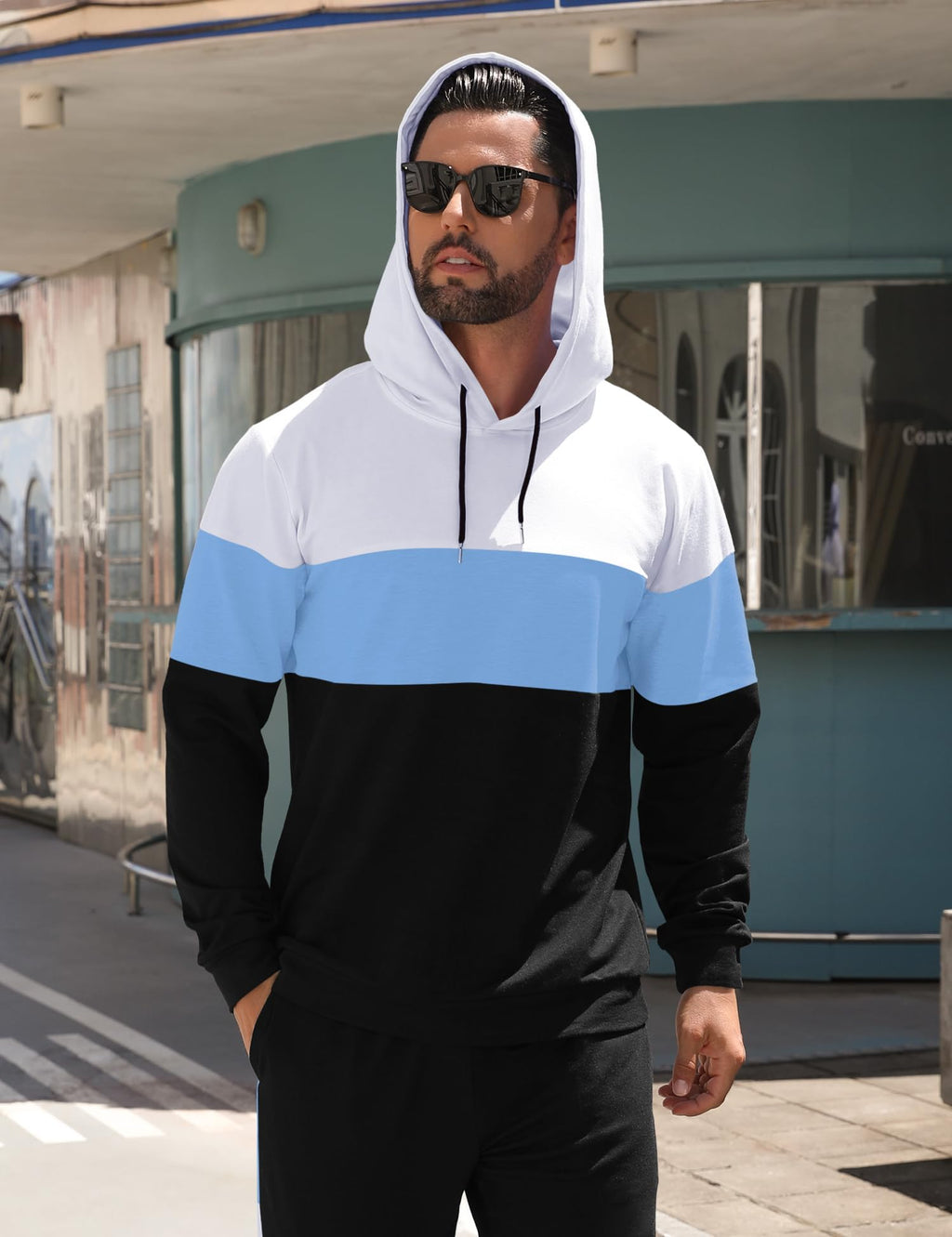 Babioboa Men's Tracksuit 2 Piece Color Block Hoodie Set Pullover Sweatshirt and Jogging Sweatpants Athletic Sweatsuits Set