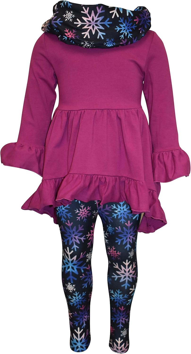 Unique Baby Girls Kids Toddler 3pc Outfit Set Long Sleeve Cotton Blend Tunic Top Leggings and Scarf