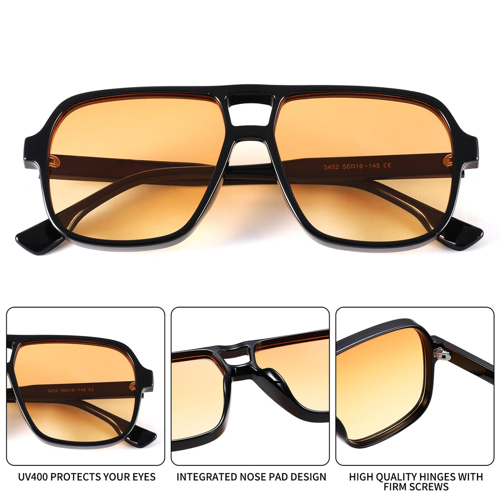 Oversized Aviator Sunglasses for Women Men - Retro 70s Square Shades Sun Glasses