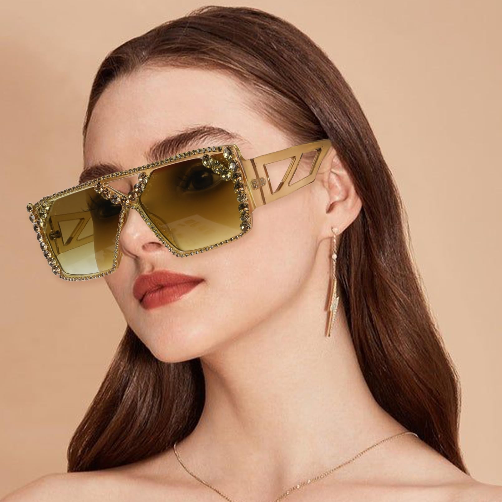 YOGFIT Oversized Square Diamond Sunglasses for Women Fashion Sparkling Crystal Retro Disco Sunglasses