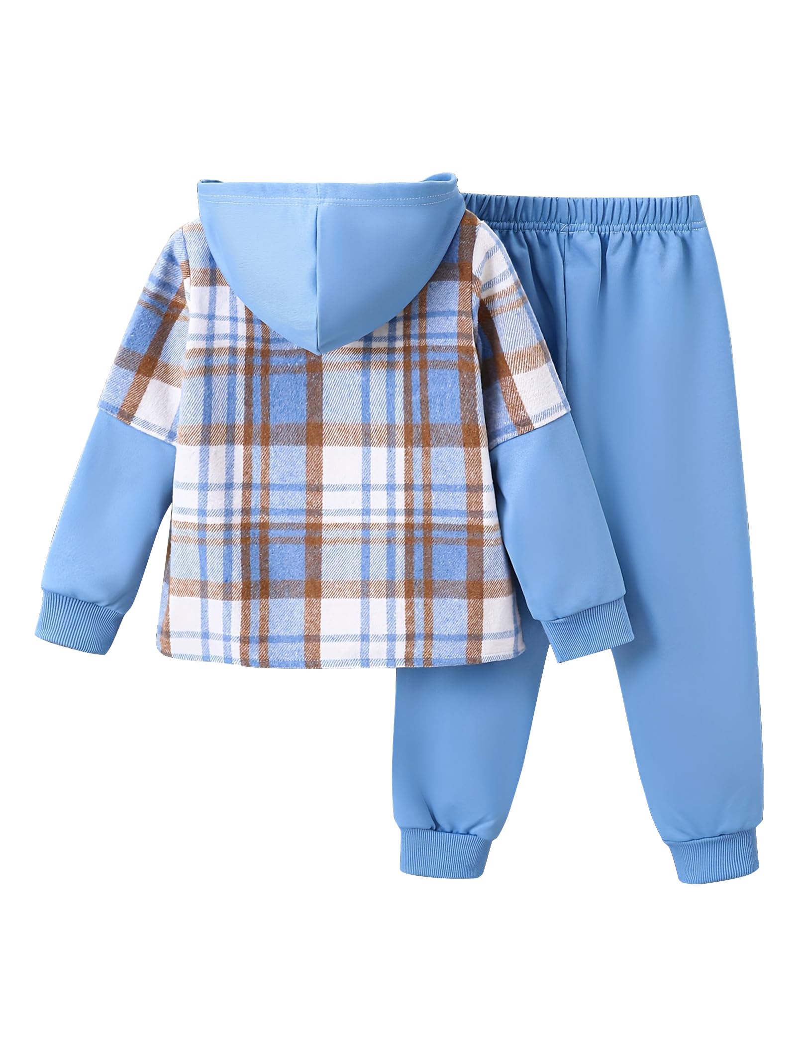 2Pcs Kids Boys Flannel Plaid Shirt Tops Pants Set Hoodie Sweatsuit for Fall Winter Spring Outfits 4-12 Years