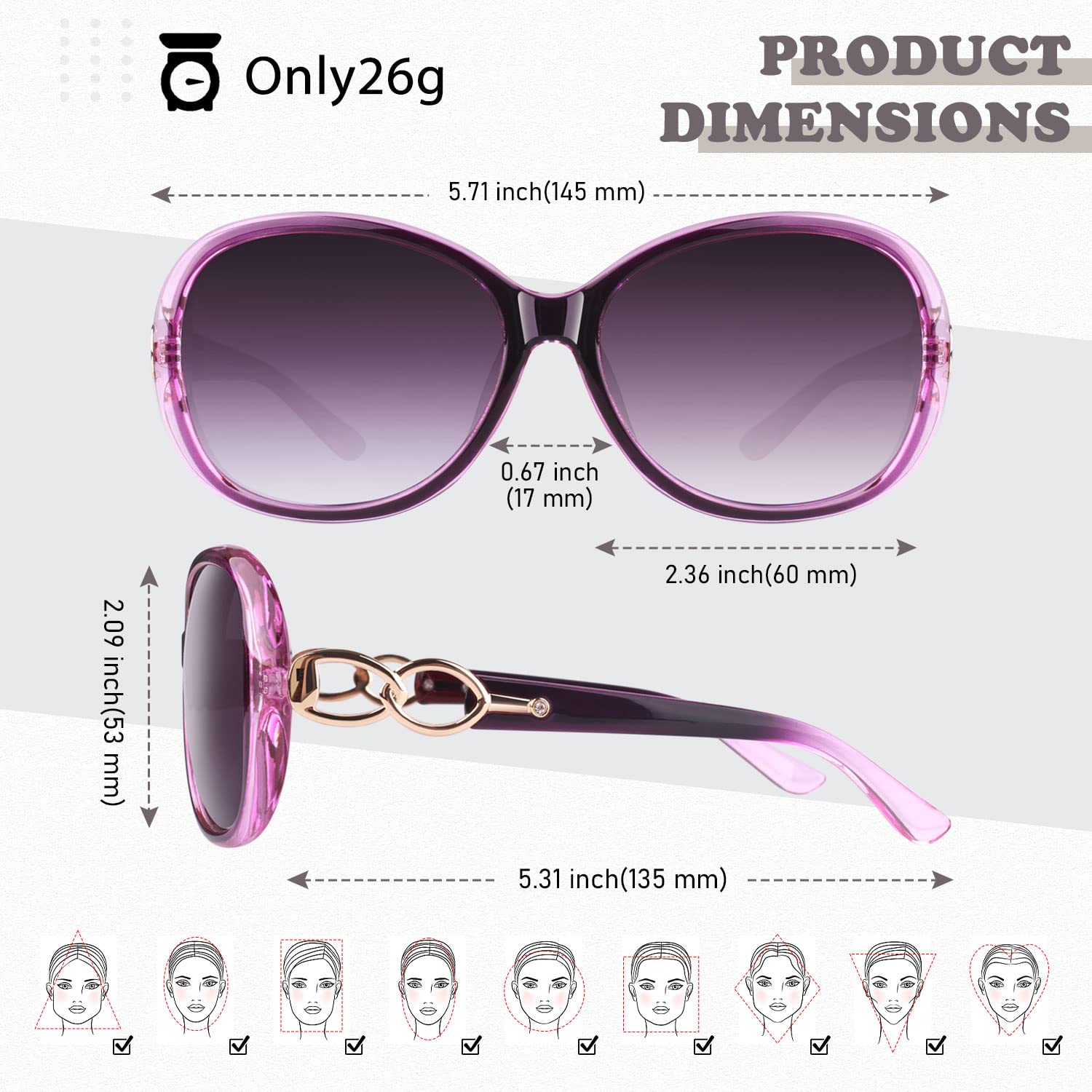 Sunier Sunglasses Womens Polarized Trendy Oversized Sun Glasses Fashion Ladies Shades 100% UV400 Protection S85