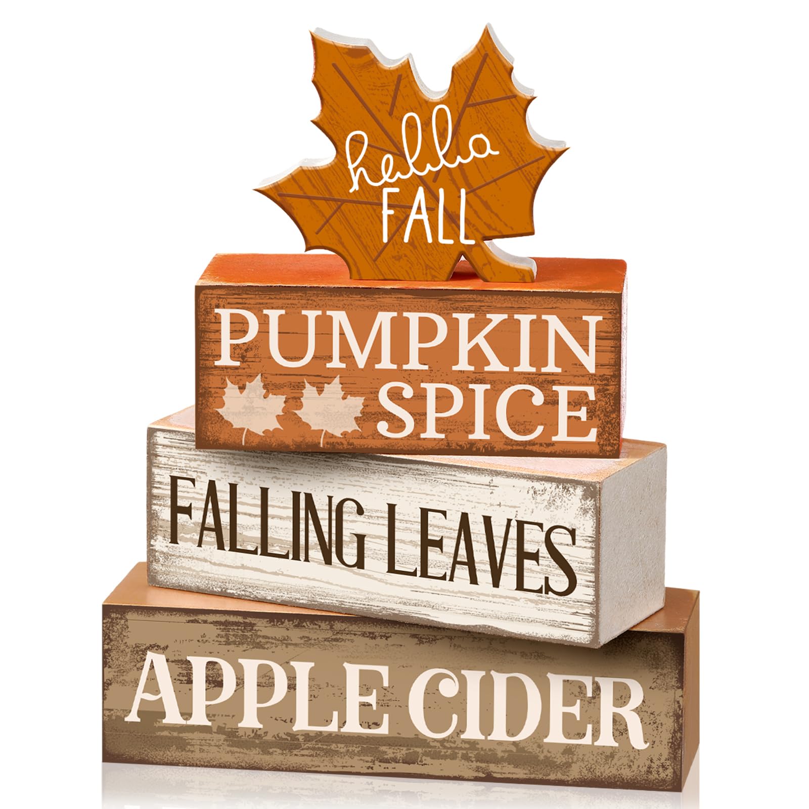 4 Pcs Fall Decor Wooden Maple Leaf Decoration Fall Tiered Tray Decor Rustic Wooden Maple Leaf Block Sign Gift Thanksgiving Table Centerpiece Farmhouse for Autumn Harvest Party Home Kitchen