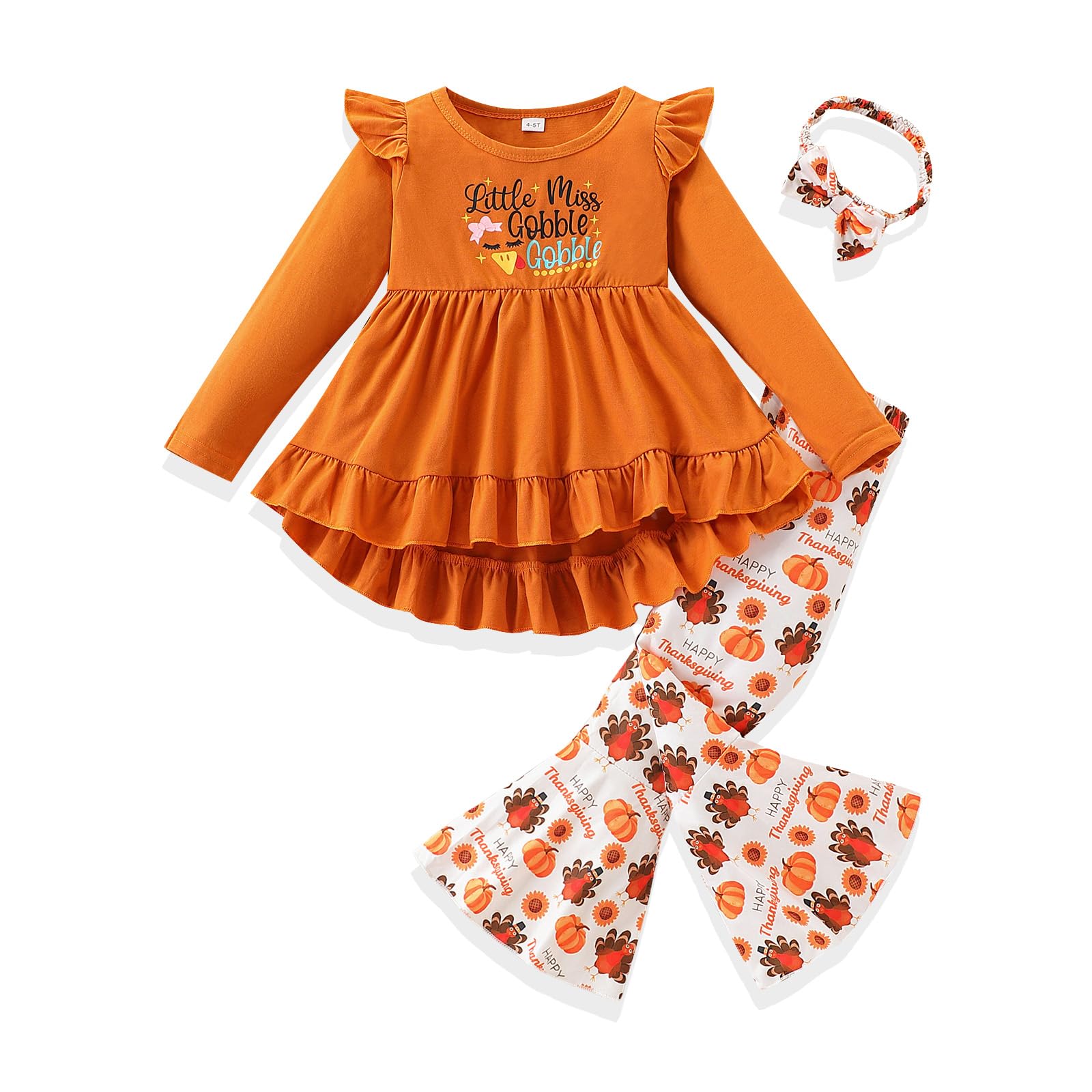 Toddler Girl Clothes Ruffle Long Sleeve Heart Print Tops and Pants 2PC Little Girl Winter Outfits Size (4-7T)