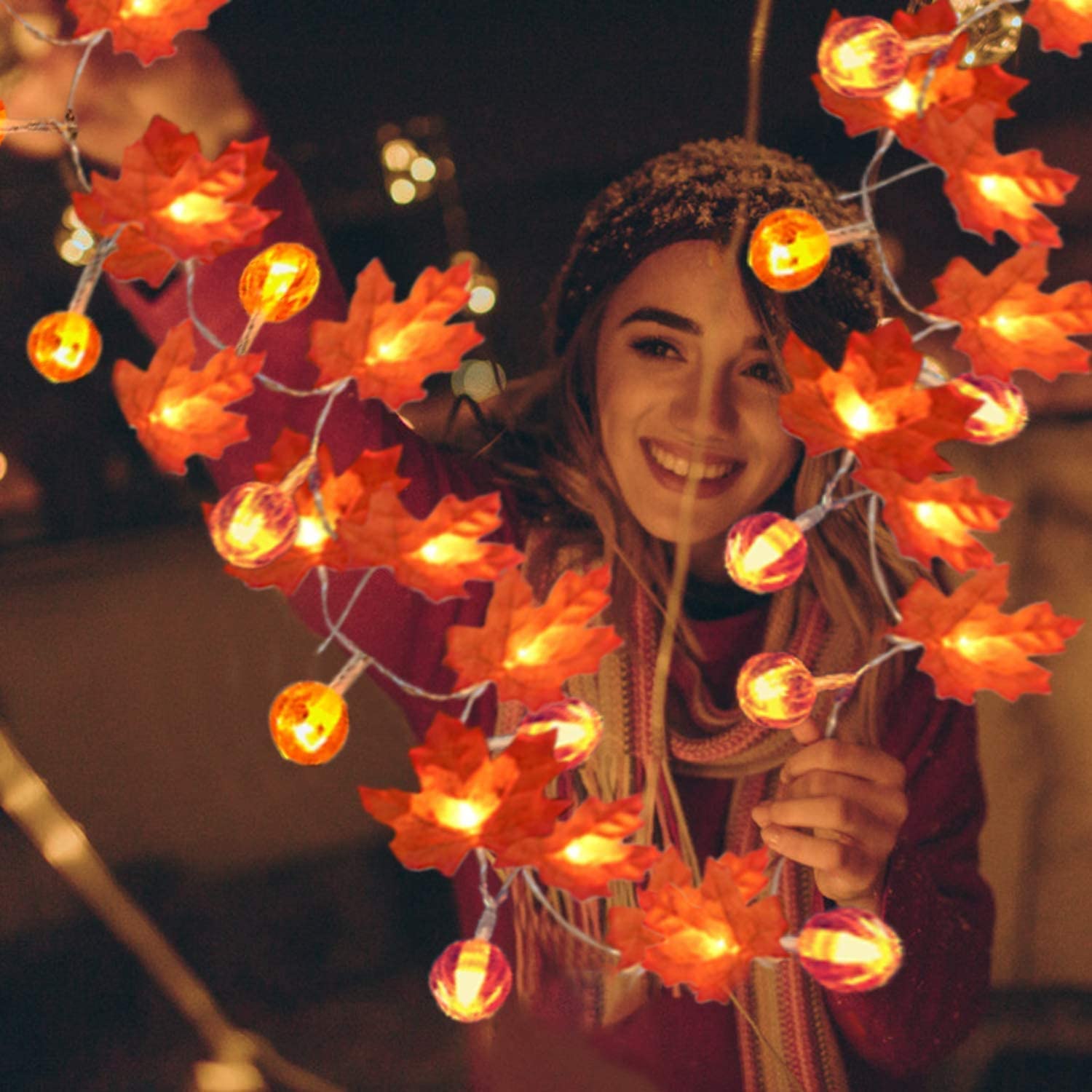 3 Pack Fall Garland with Pumpkin Lights & Enlarged Maple Fall Halloween String Lights Pumpkin Decor, 30Ft 60LED Waterproof Battery Operated Fall Decorations for Home Thanksgiving Decor Indoor Outdoor