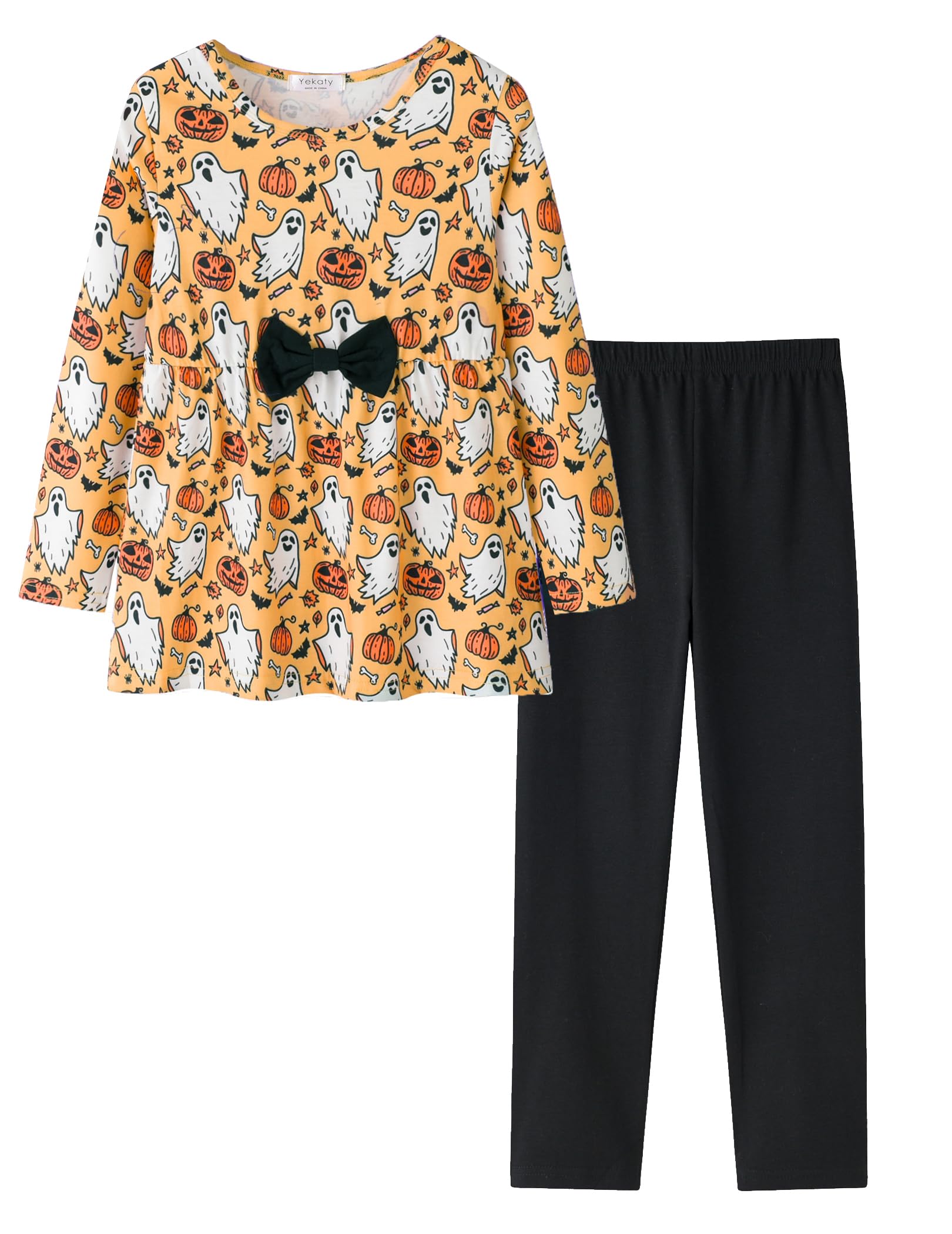 Yekaty Girls Clothing Set 2 Pcs Floral Soft Crewneck Long Sleeve Top+Leggings Loose Outfits With Bowknot