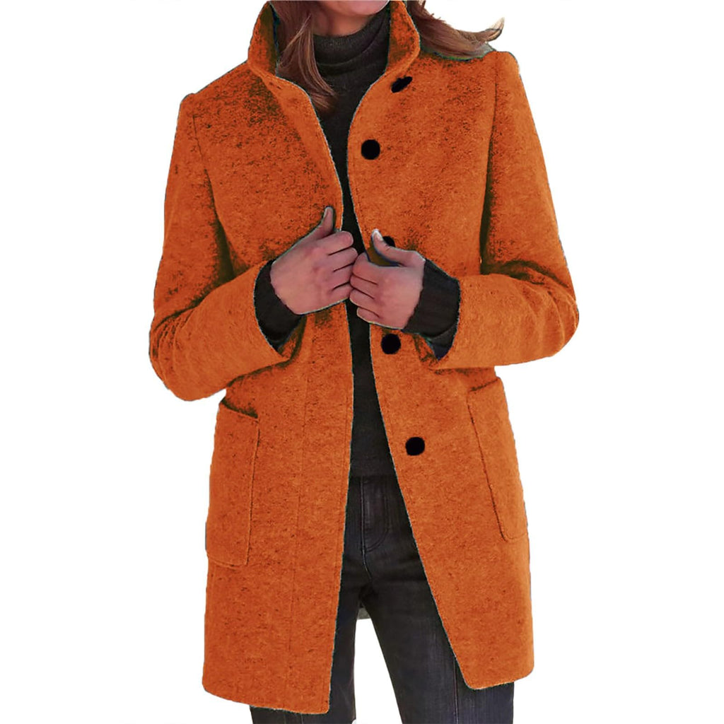 Pea Coats for Women Winter Wool Blend Peacoat Jacket Casual Stand Collar Single Breasted Pea Coat Long Sleeve Jackets