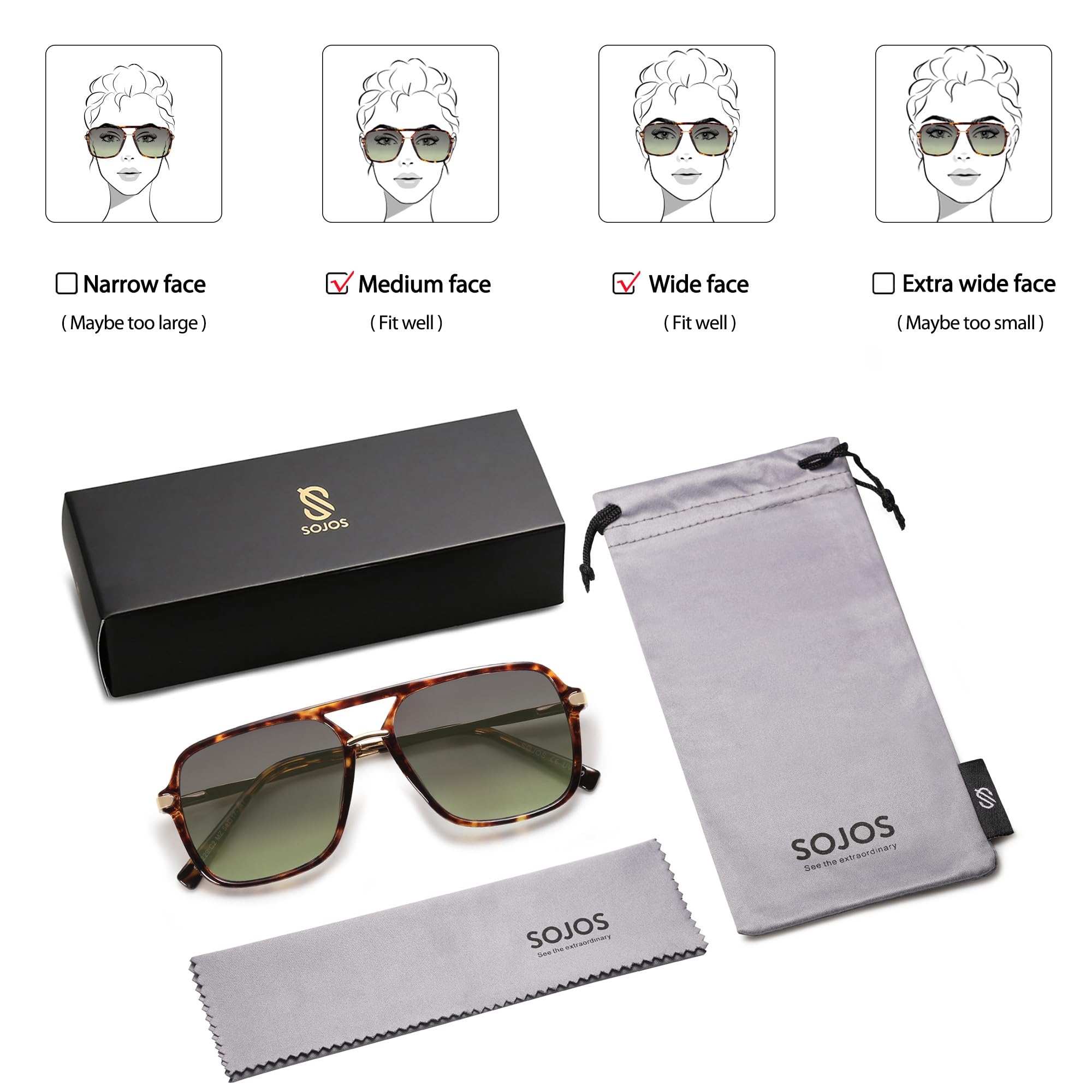 SOJOS Sunglasses for Women & Men, Square, Retro, Polarized Lens, Trendy Aviator, 90s Shades