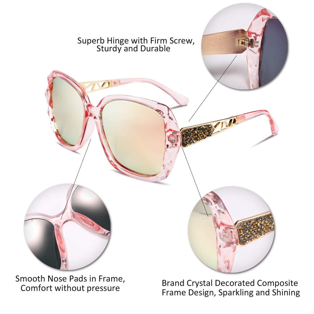 FEISEDY Polarized Women Square Sunglasses Sparkling Composite Shiny Frame B2289