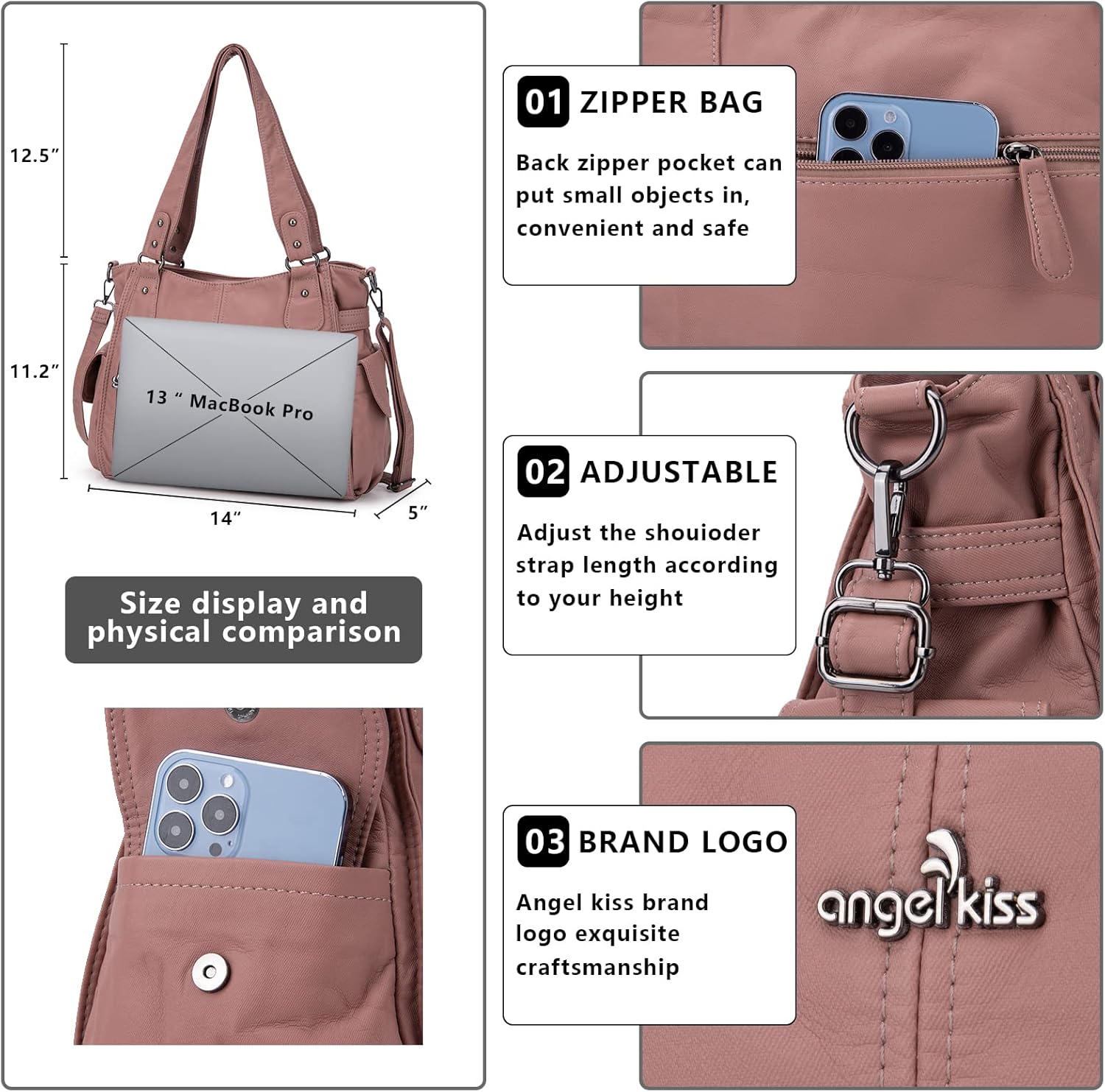 Angel Kiss Handbags for Womens Top-Handle Hobo Purse Roomy Casual Shoulder Bags PU Tote Satchel Purse for Women