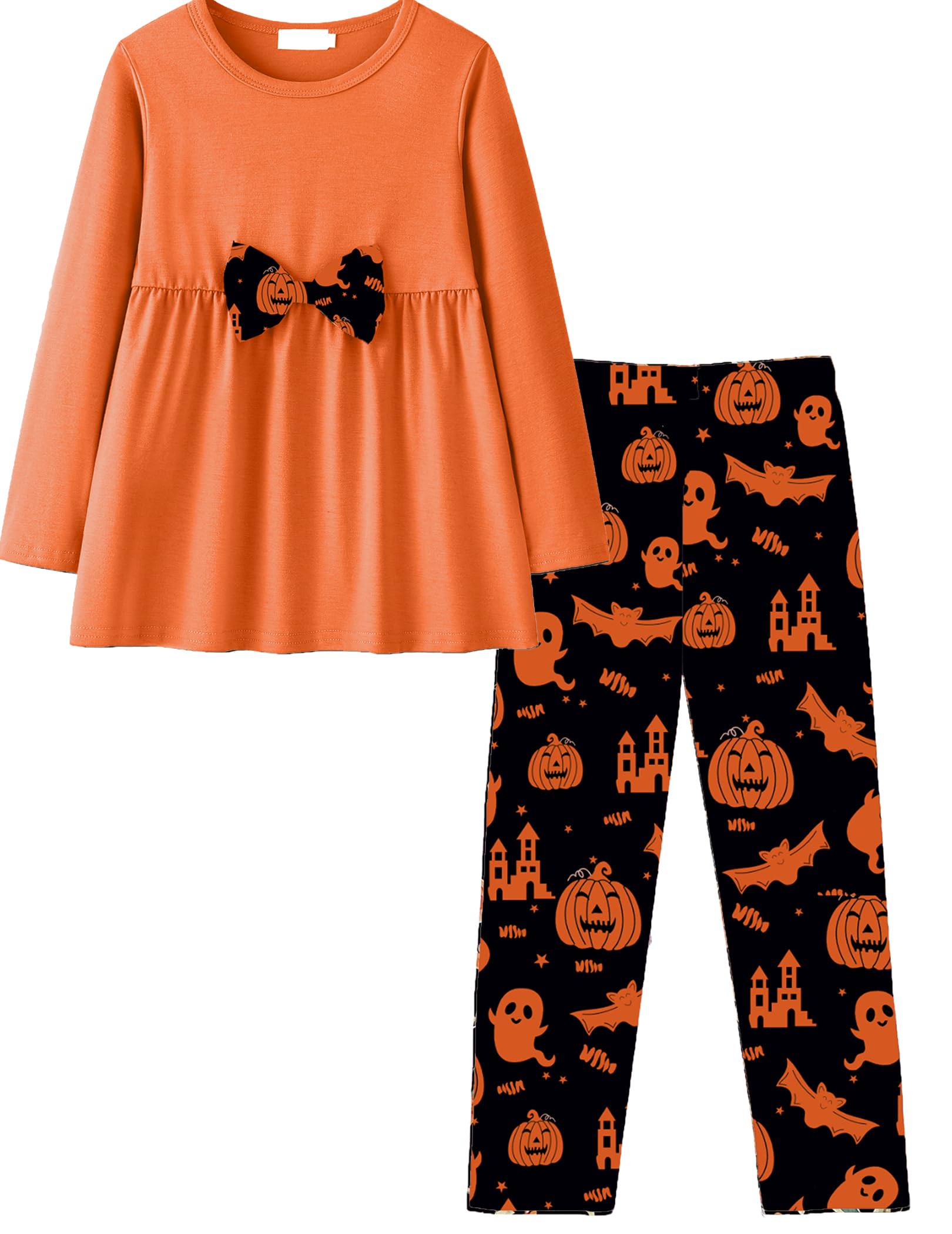 Yekaty Girls Clothing Set 2 Pcs Floral Soft Crewneck Long Sleeve Top+Leggings Loose Outfits With Bowknot