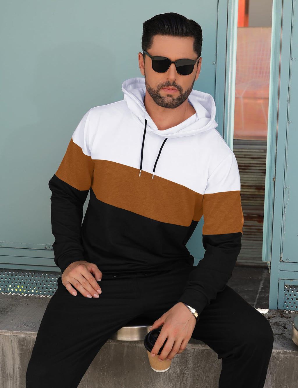 Babioboa Men's Tracksuit 2 Piece Color Block Hoodie Set Pullover Sweatshirt and Jogging Sweatpants Athletic Sweatsuits Set