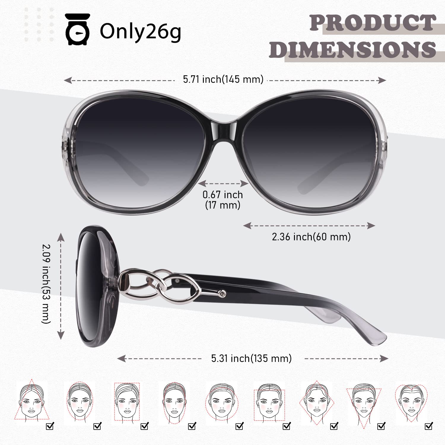 Sunier Sunglasses Womens Polarized Trendy Oversized Sun Glasses Fashion Ladies Shades 100% UV400 Protection S85