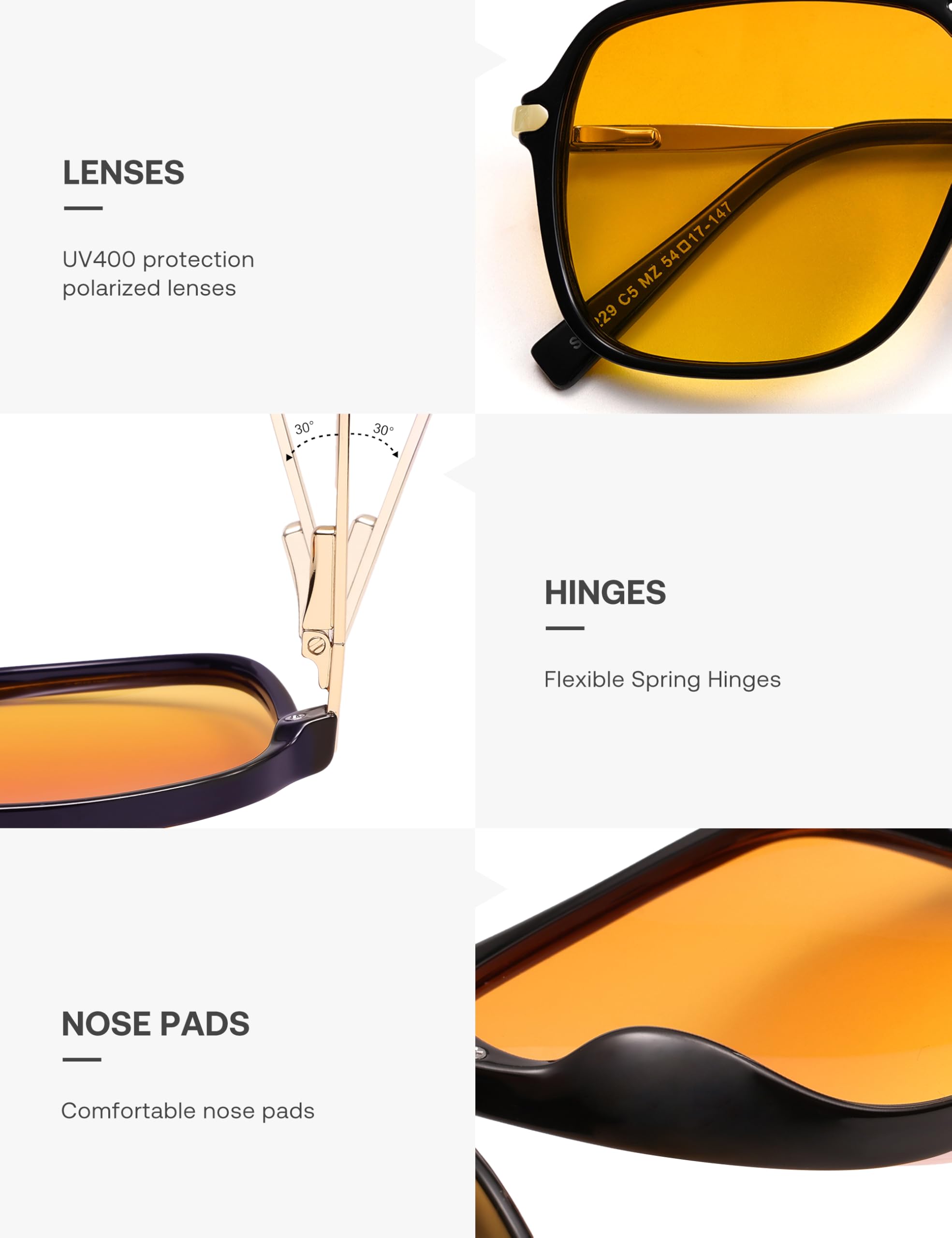 SOJOS Sunglasses for Women & Men, Square, Retro, Polarized Lens, Trendy Aviator, 90s Shades