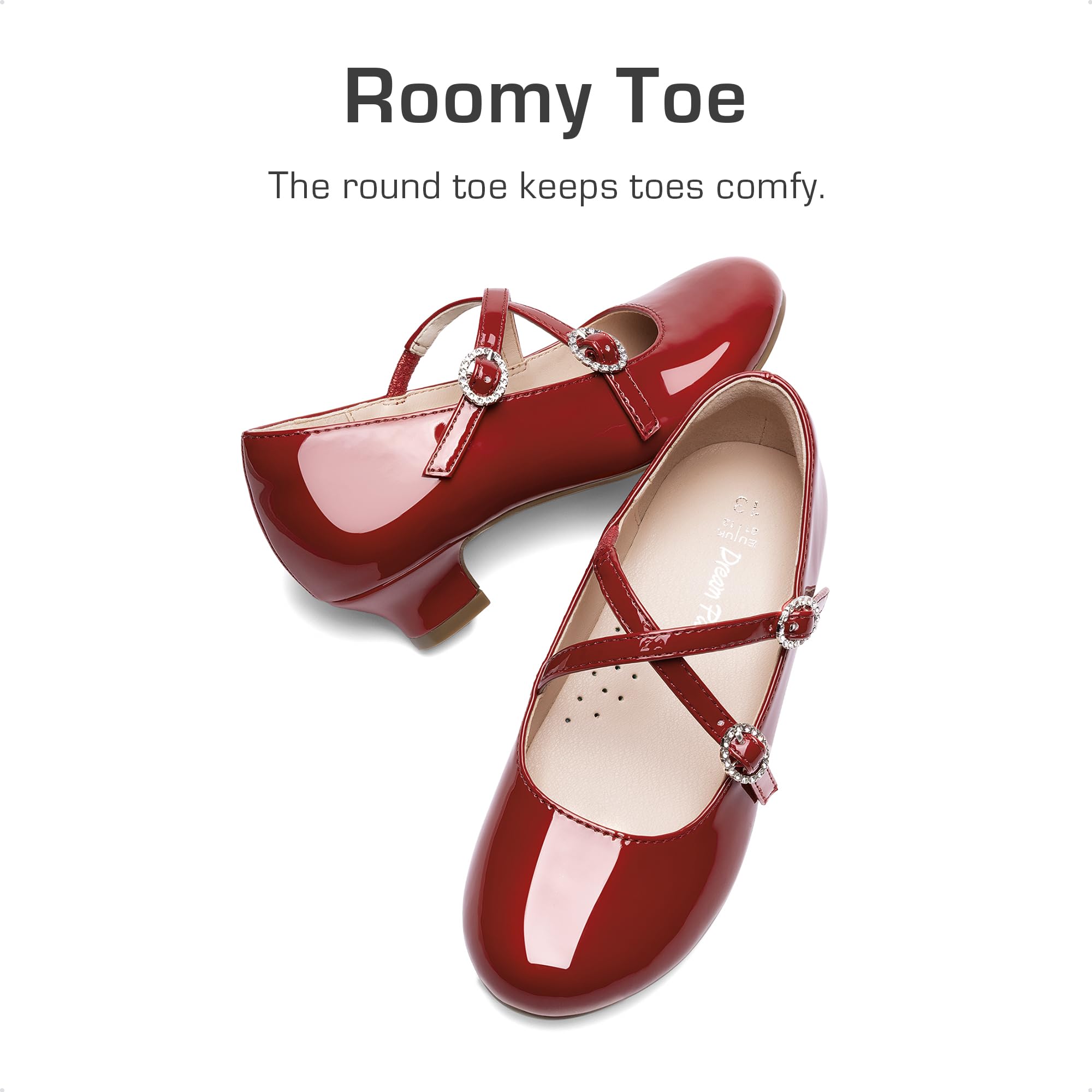 Dream Pairs Girls Dress Shoes Mary Jane High Heel Round Toe Straps Pumps Flower Wedding Party Princess Flats for Little/Big Kids