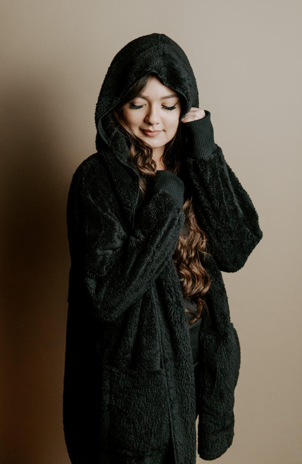 CHICGAL Womens Fuzzy Jacket Hooded Cardigan Open Front Sherpa Coat Outwear with Pockets