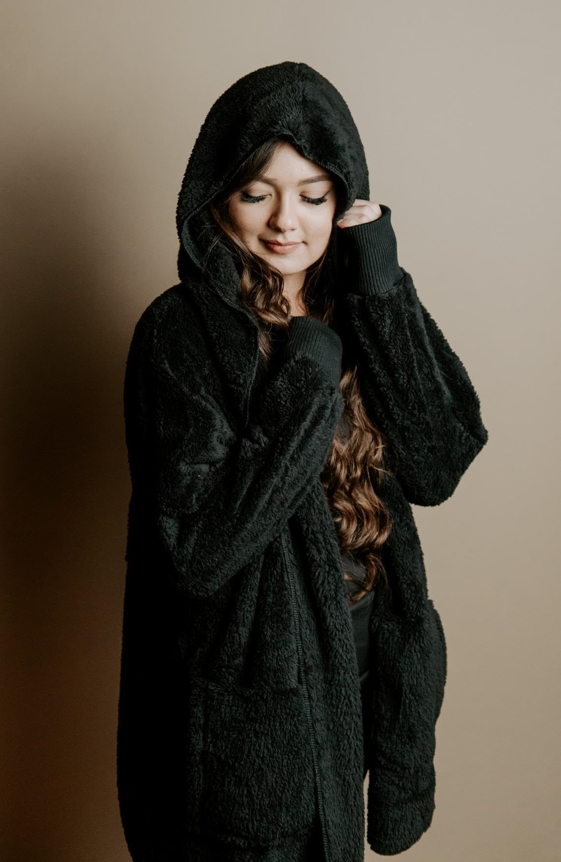 CHICGAL Womens Fuzzy Jacket Hooded Cardigan Open Front Sherpa Coat Outwear with Pockets