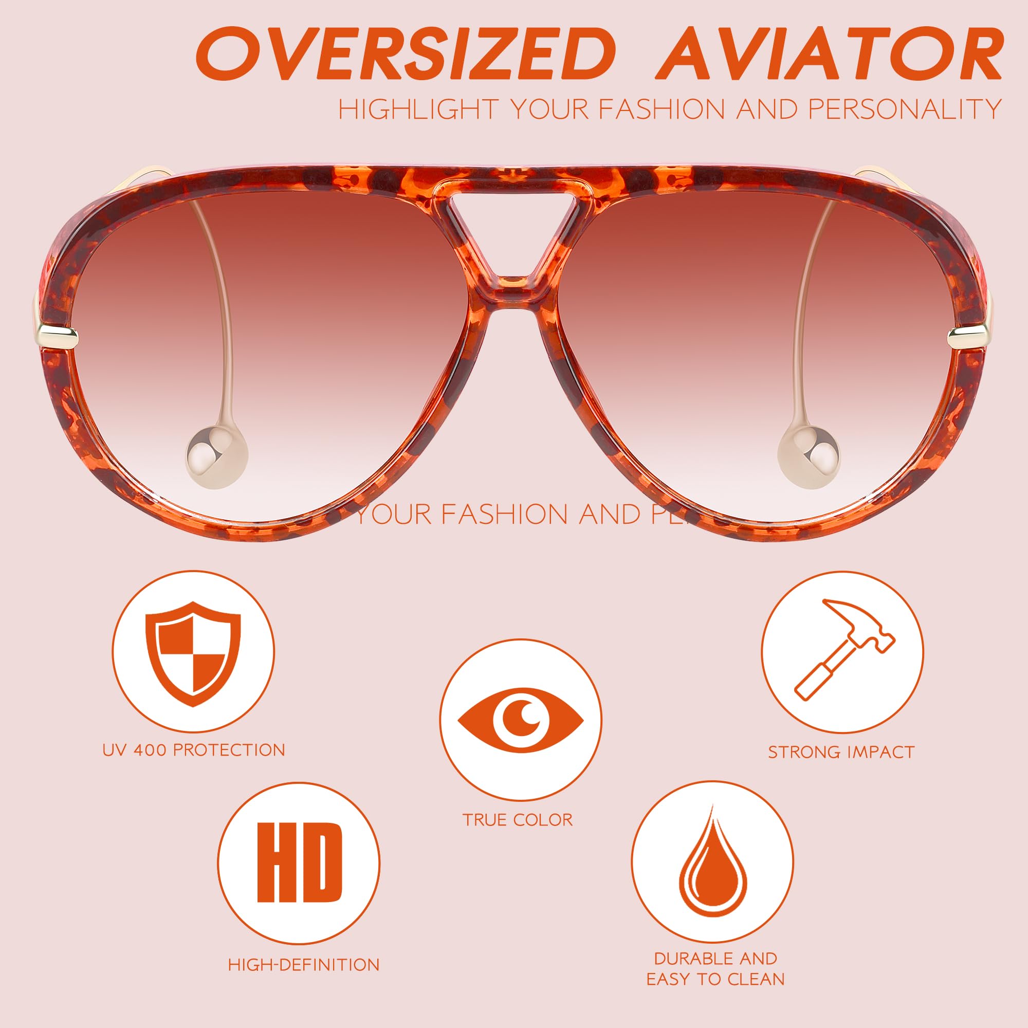 KesaPlan Vintage Oversized Aviator Sunglasses Women with Earring, 70s Retro Shield Big Frame 2025 Luxury Trendy Sun Glasses