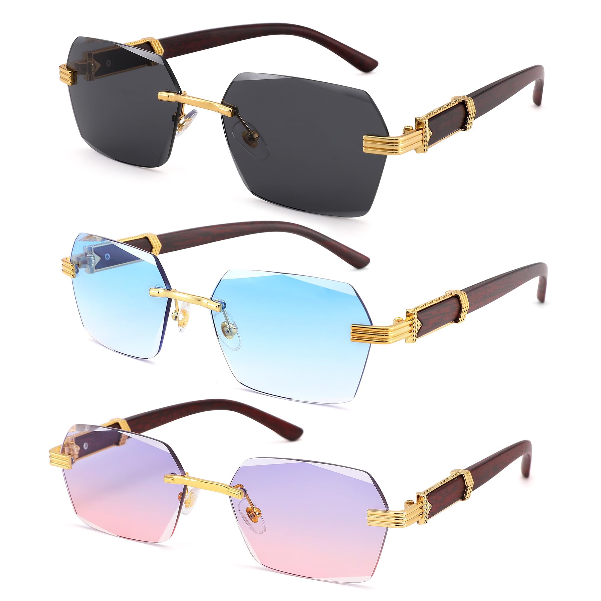 Hycredi Rimless Rectangle Sunglasses Men Women Retro Frameless Square Shade Y2k Sun Glasses Tinted Eyewear