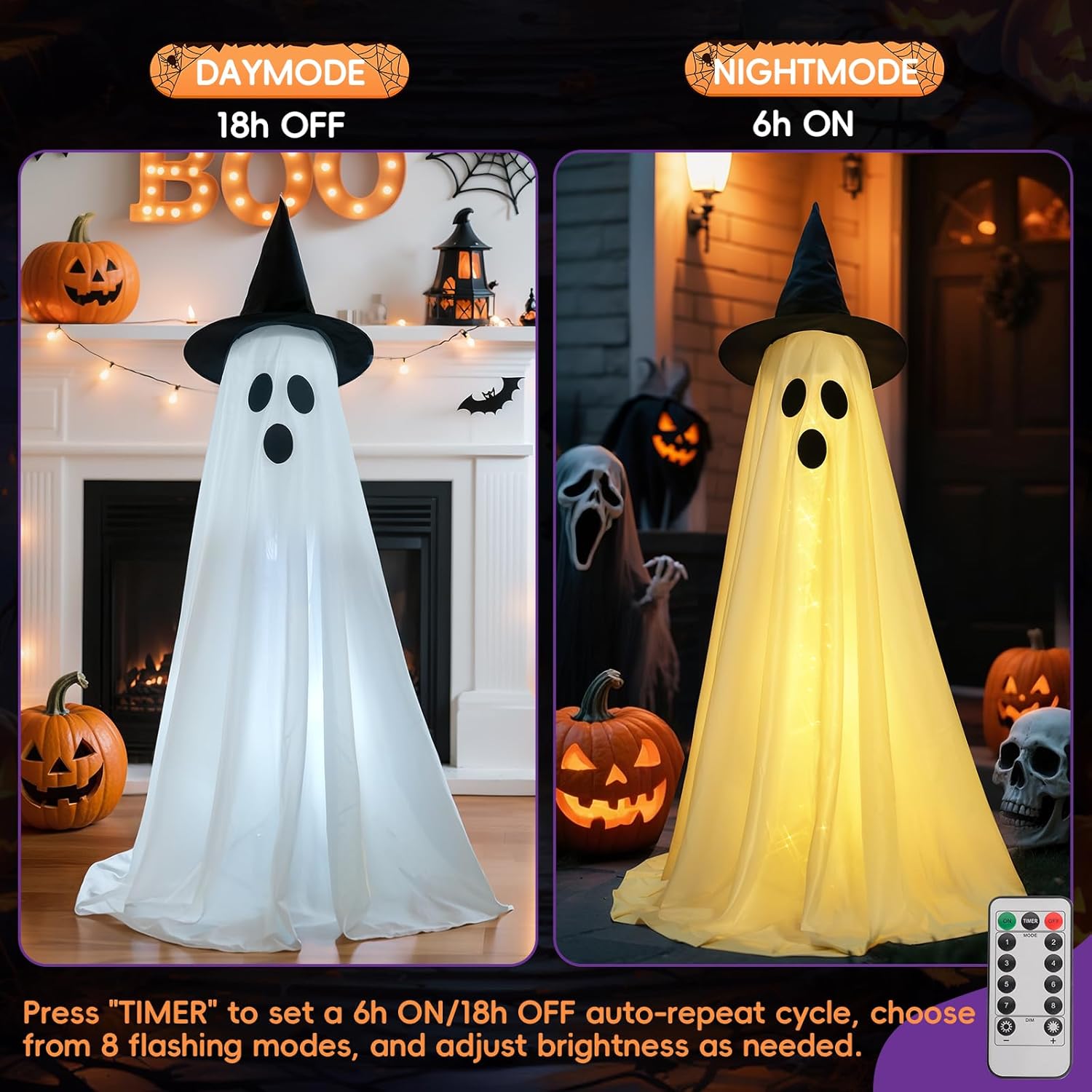 2 Pack Halloween Decorations Outdoor, Cute Ghost Halloween Party Decorations with Remote Control String Lights, Spooky Ghost Halloween Lights Outdoor Decorations for Porches, Yards, Gardens, Lawn