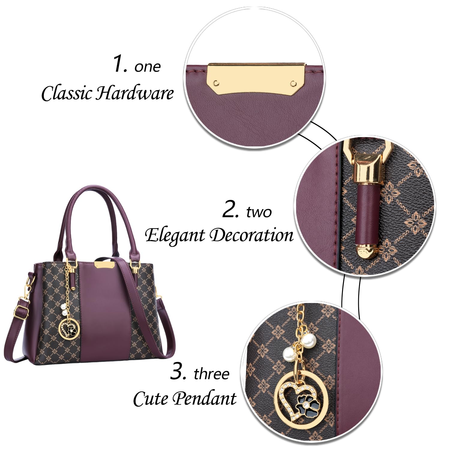 KKXIU 3 Zippered Compartments Purses and Handbags for Women Top Handle Satchel Shoulder Ladies Bags