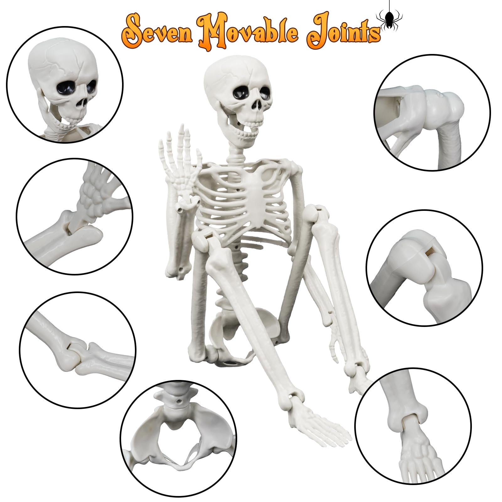 Lighted Human & Dog Skeleton Halloween Decorations Outdoor/Indoor - 36 Inch Realistic Full Body Movable Posable Skeleton Spooky Halloween Decor for Garden Yard Porch Indoor Party Haunted Graveyard