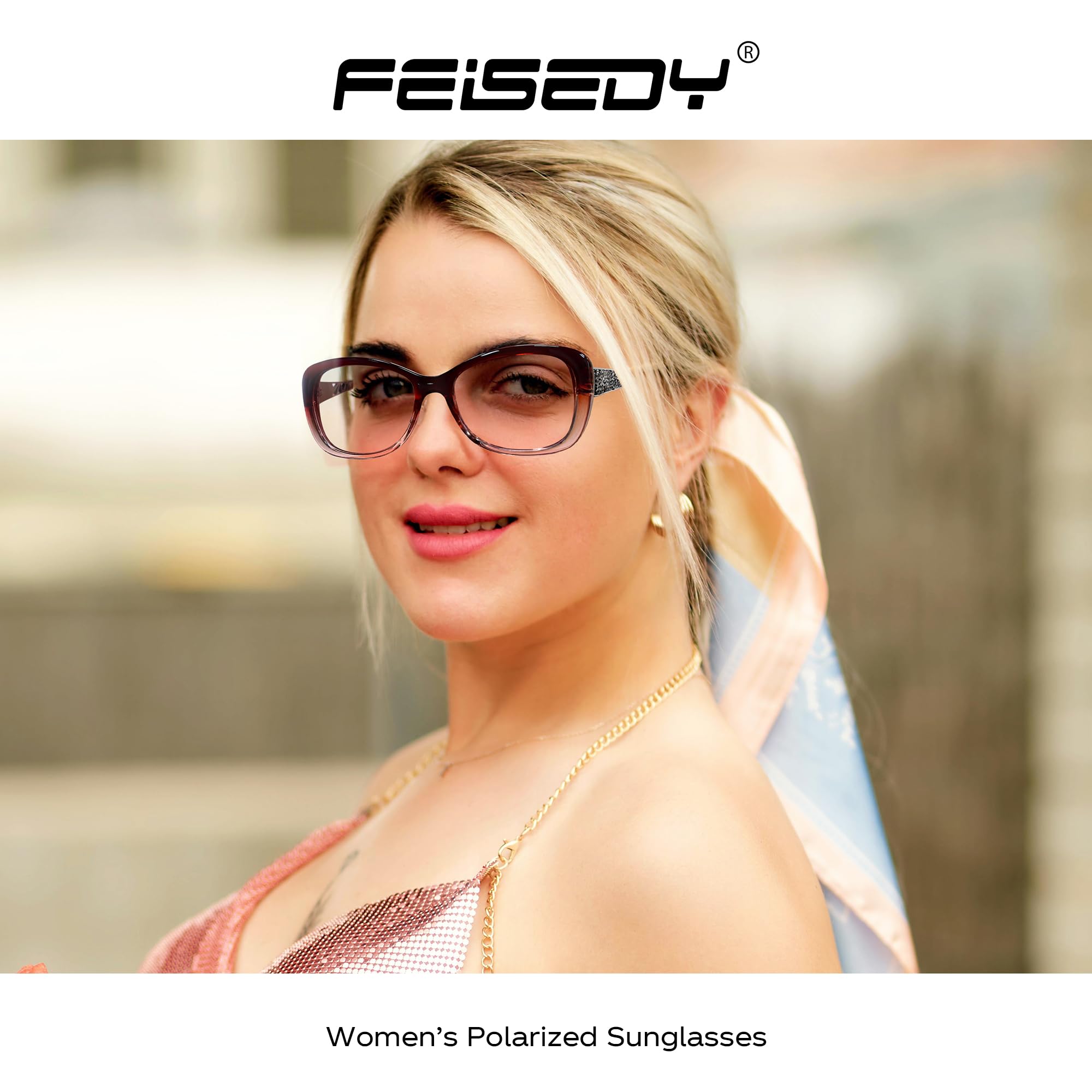 FEISEDY Polarized Women Sunglasses Retro Shades Photochromic Lens Sparkling Crystal Sunglasses UV400 Protection B0144